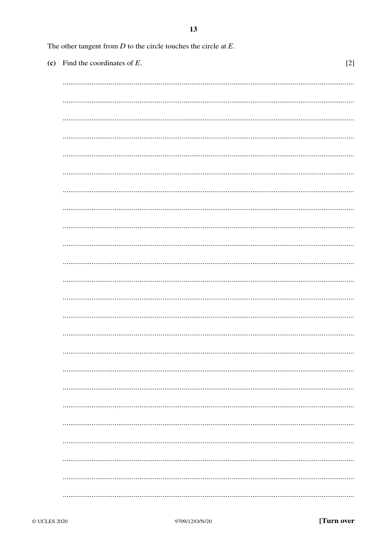 Cambridge A Level Mathematics 9709 2020 Oct/Nov Paper 1 · Variant 2 question paper, page 13 of 20