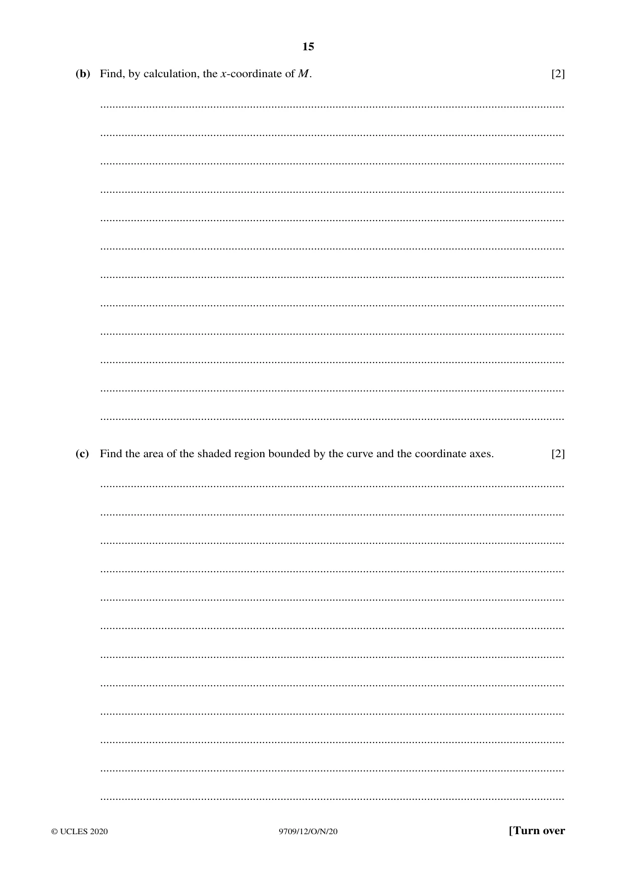 Cambridge A Level Mathematics 9709 2020 Oct/Nov Paper 1 · Variant 2 question paper, page 15 of 20