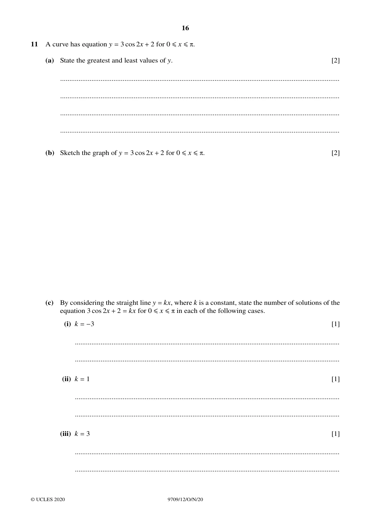 Cambridge A Level Mathematics 9709 2020 Oct/Nov Paper 1 · Variant 2 question paper, page 16 of 20