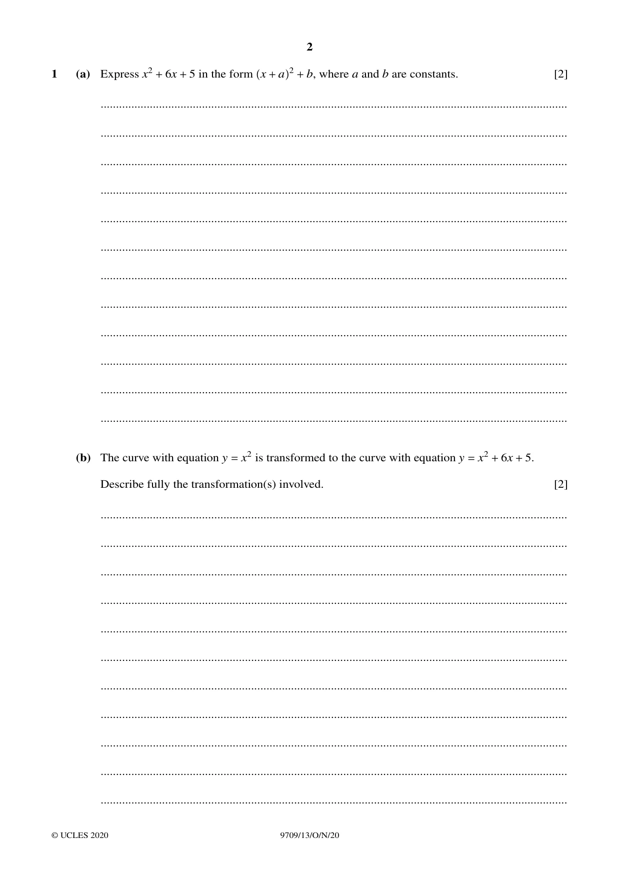 Cambridge A Level Mathematics 9709 2020 Oct/Nov Paper 1 · Variant 3 question paper, page 2 of 20