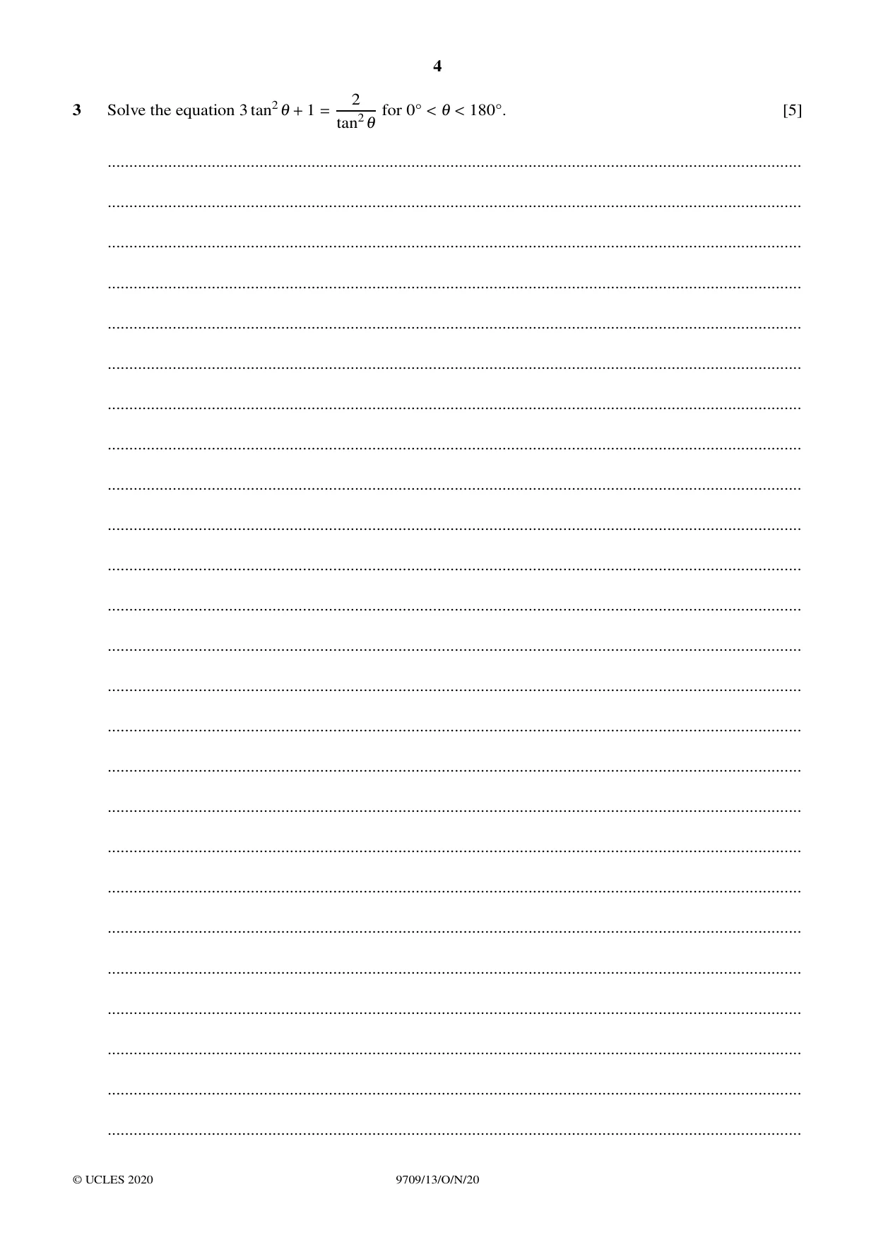 Cambridge A Level Mathematics 9709 2020 Oct/Nov Paper 1 · Variant 3 question paper, page 4 of 20