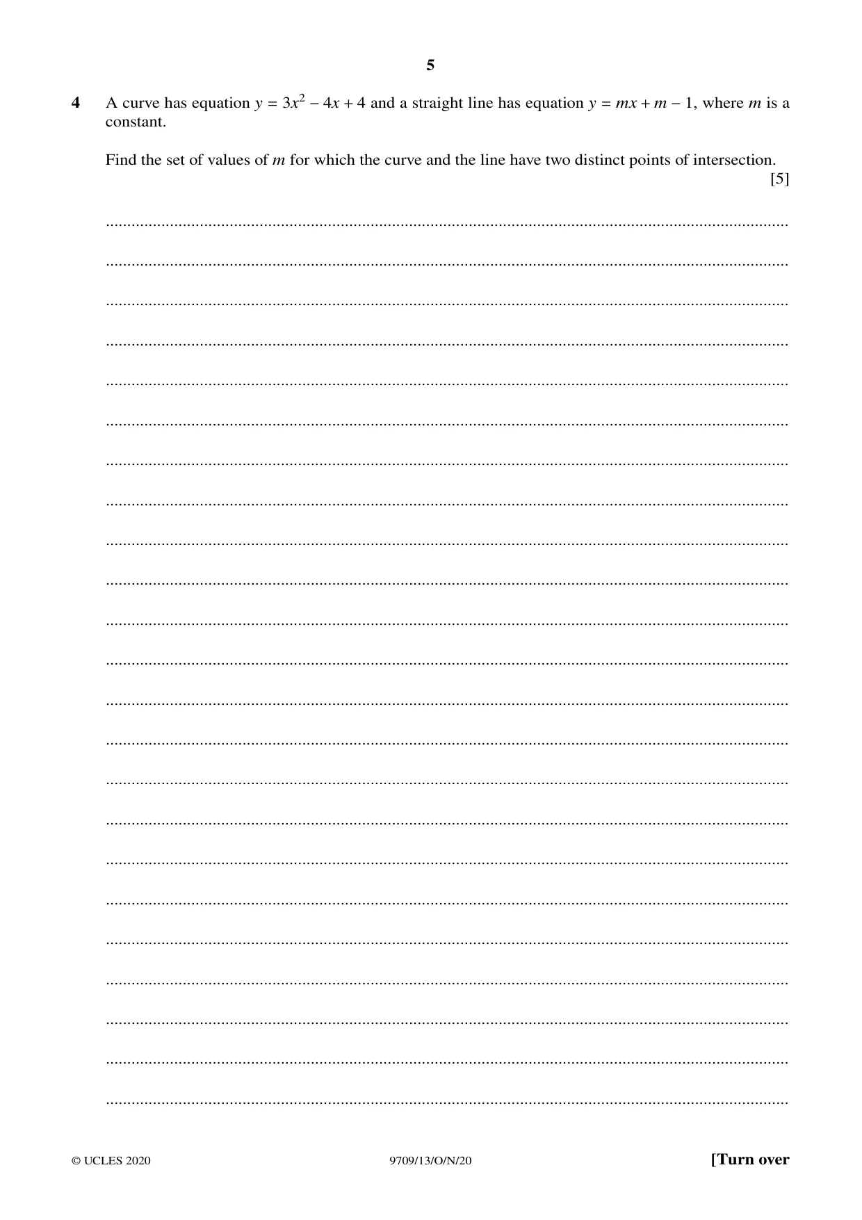 Cambridge A Level Mathematics 9709 2020 Oct/Nov Paper 1 · Variant 3 question paper, page 5 of 20