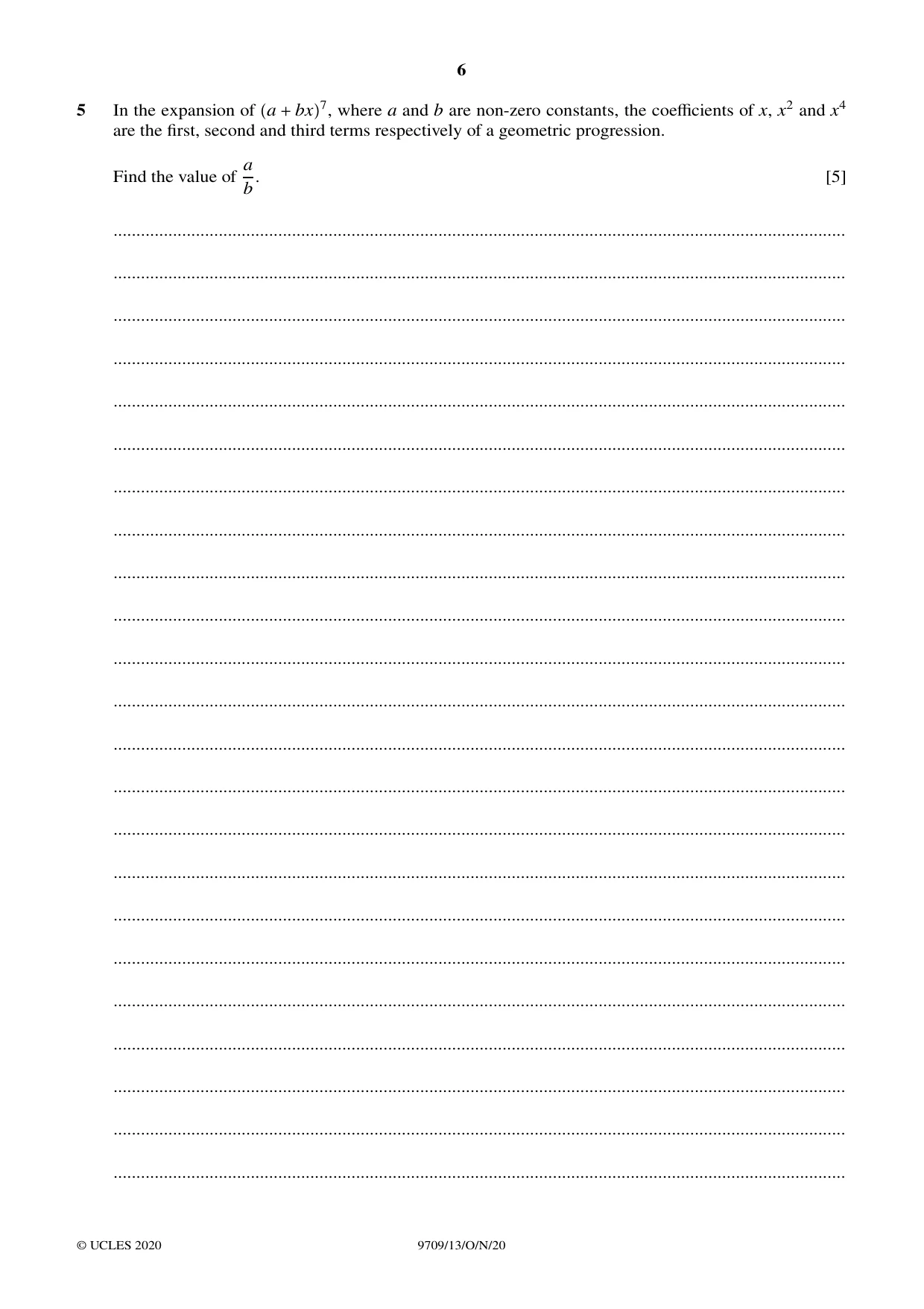 Cambridge A Level Mathematics 9709 2020 Oct/Nov Paper 1 · Variant 3 question paper, page 6 of 20