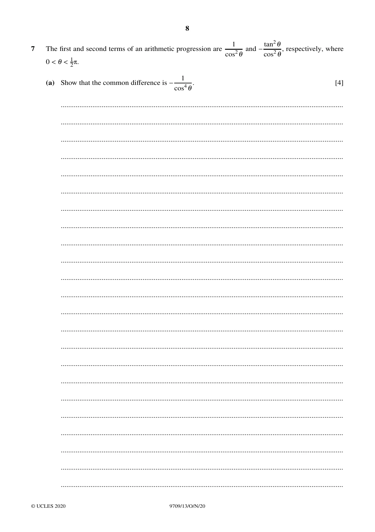 Cambridge A Level Mathematics 9709 2020 Oct/Nov Paper 1 · Variant 3 question paper, page 8 of 20
