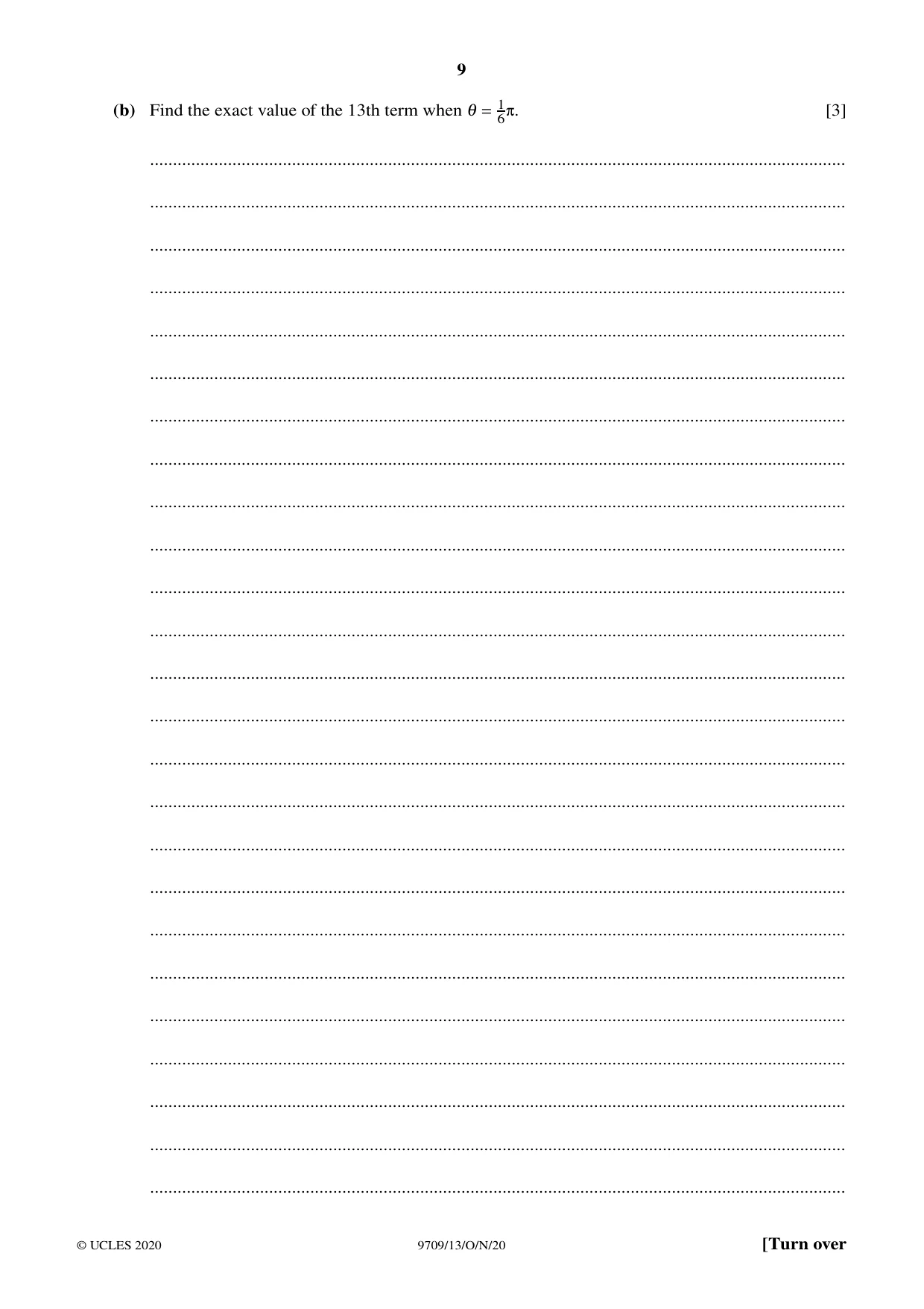 Cambridge A Level Mathematics 9709 2020 Oct/Nov Paper 1 · Variant 3 question paper, page 9 of 20