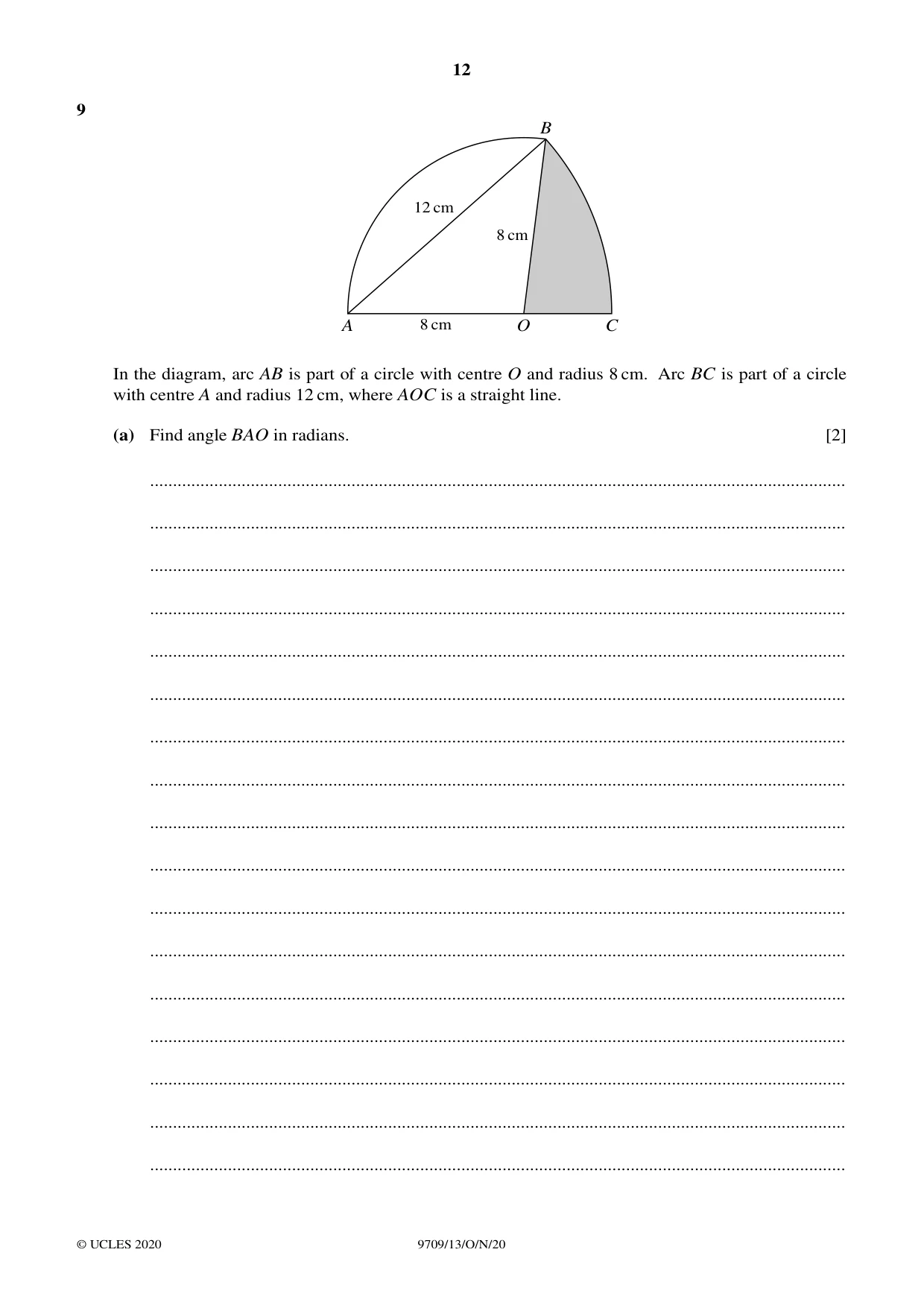 Cambridge A Level Mathematics 9709 2020 Oct/Nov Paper 1 · Variant 3 question paper, page 12 of 20