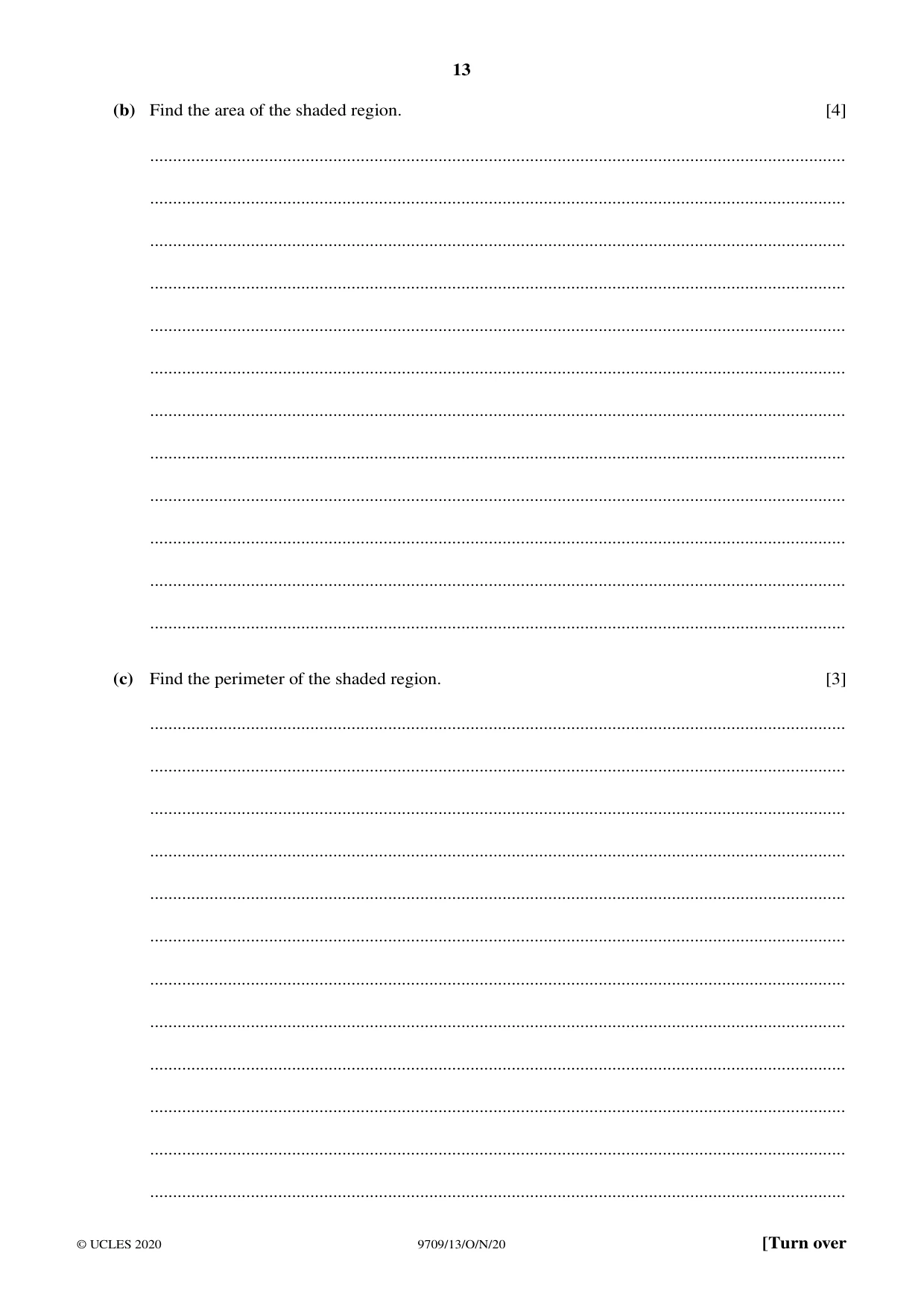 Cambridge A Level Mathematics 9709 2020 Oct/Nov Paper 1 · Variant 3 question paper, page 13 of 20