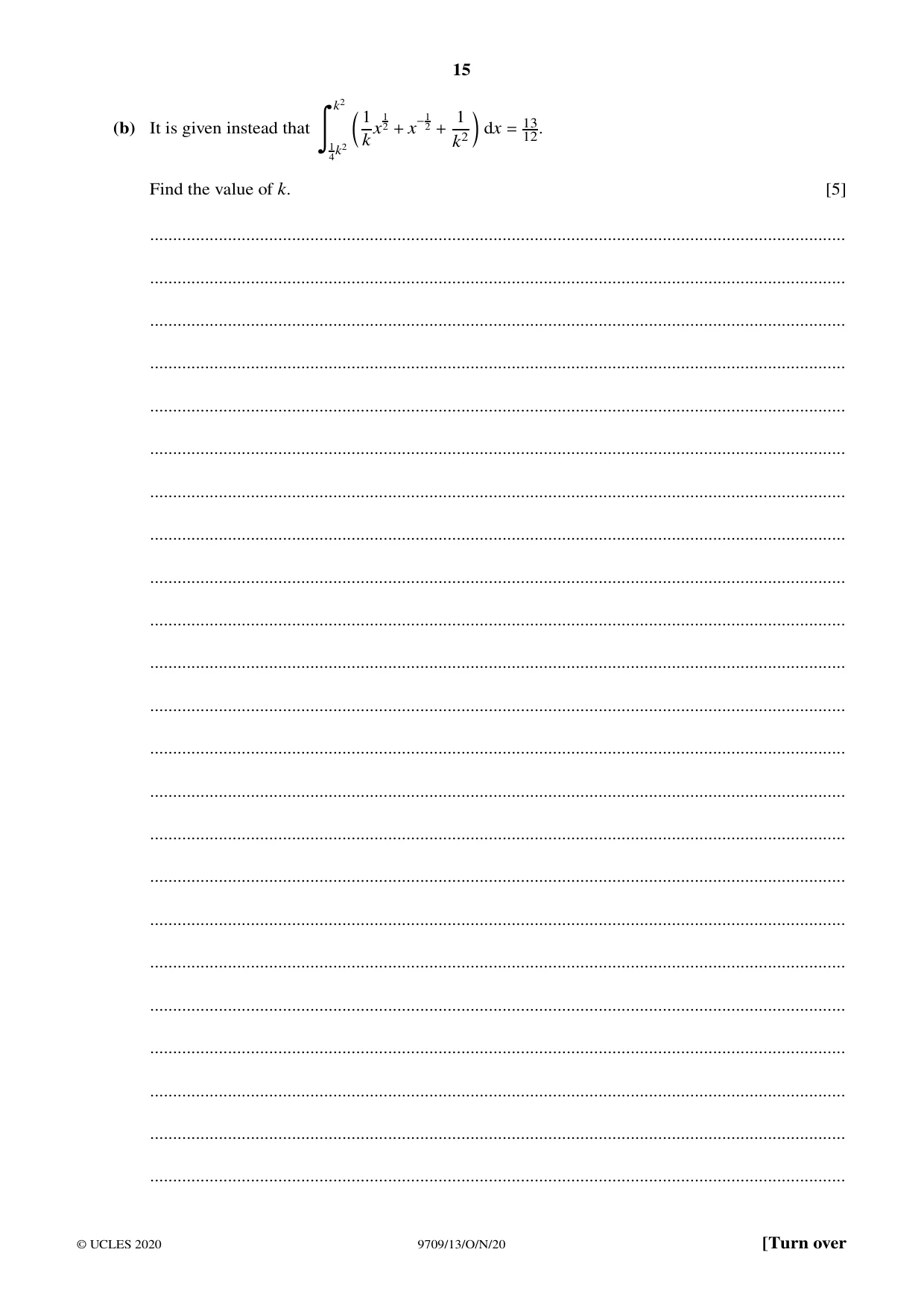 Cambridge A Level Mathematics 9709 2020 Oct/Nov Paper 1 · Variant 3 question paper, page 15 of 20