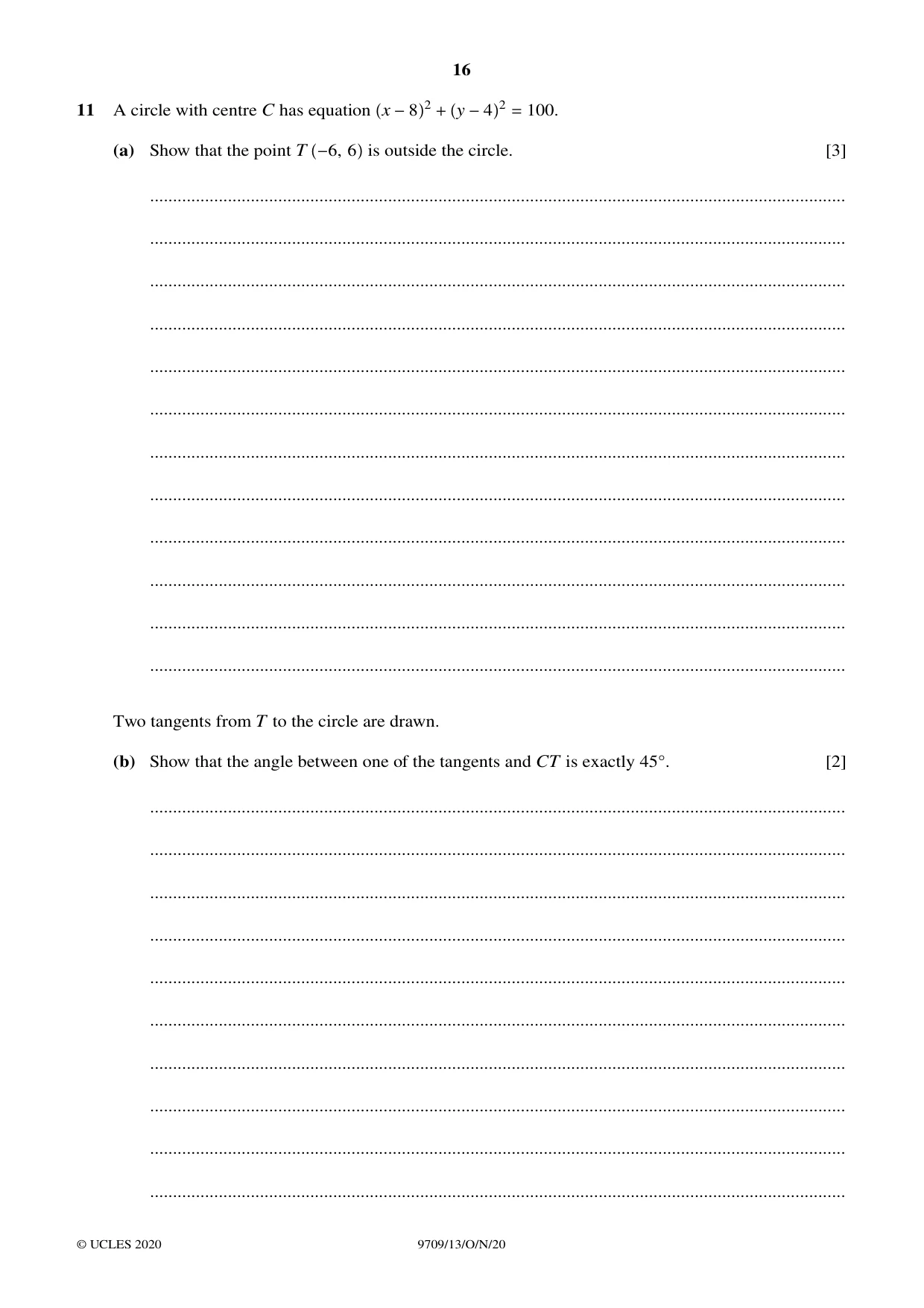 Cambridge A Level Mathematics 9709 2020 Oct/Nov Paper 1 · Variant 3 question paper, page 16 of 20