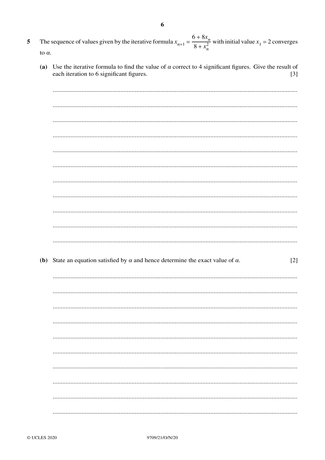 Cambridge A Level Mathematics 9709 2020 Oct/Nov Paper 2 · Variant 1 question paper, page 6 of 12