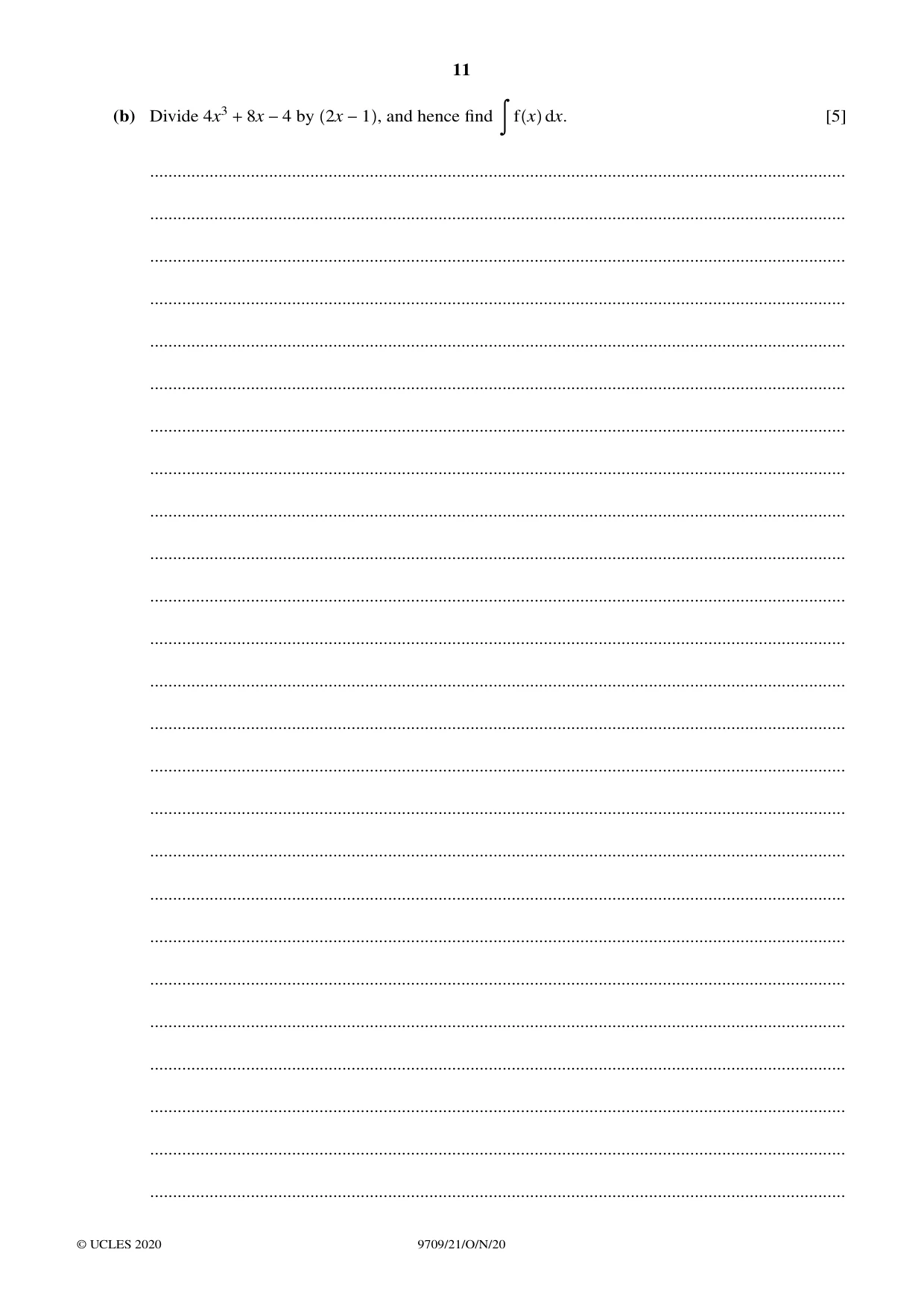 Cambridge A Level Mathematics 9709 2020 Oct/Nov Paper 2 · Variant 1 question paper, page 11 of 12