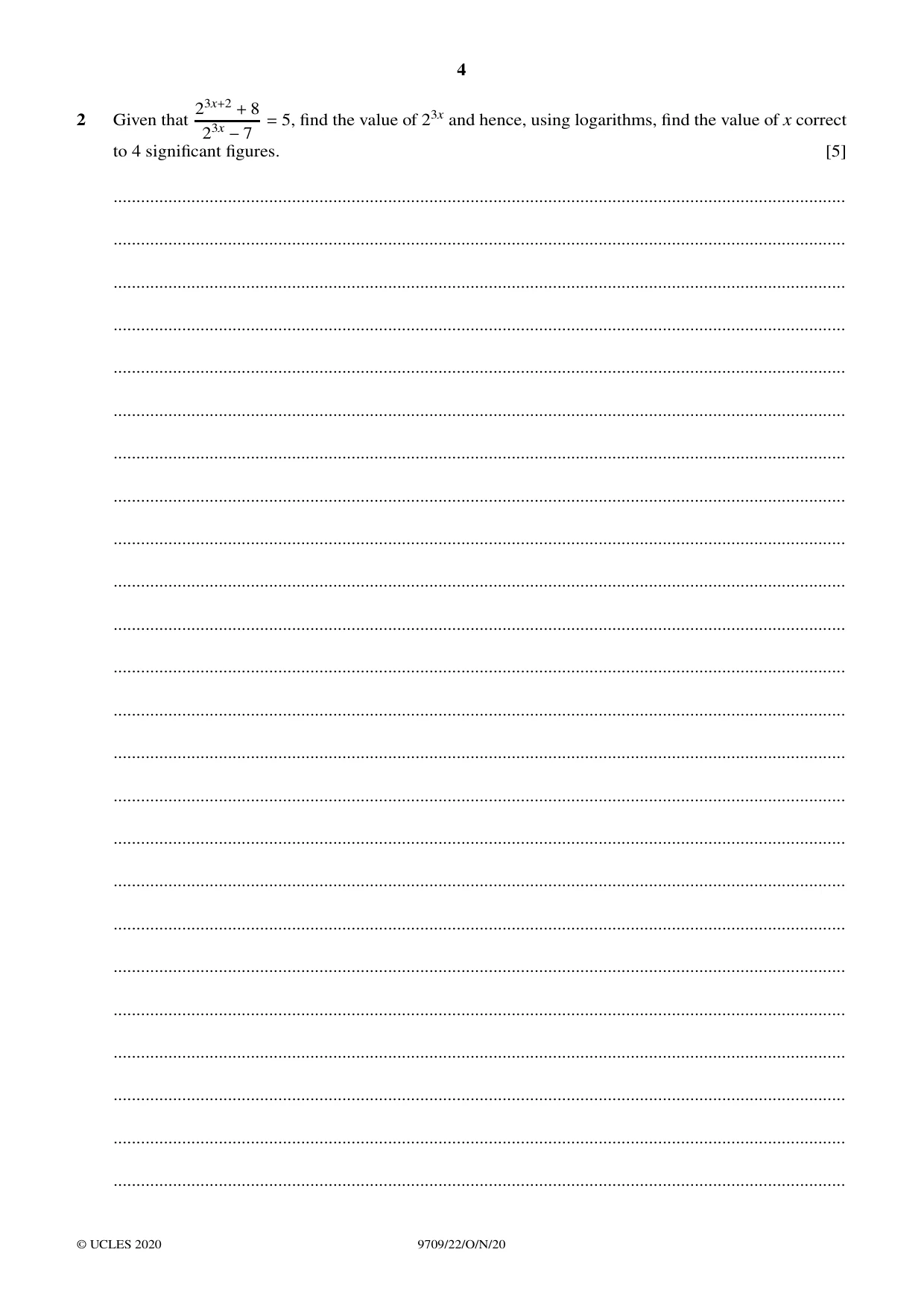 Cambridge A Level Mathematics 9709 2020 Oct/Nov Paper 2 · Variant 2 question paper, page 4 of 16