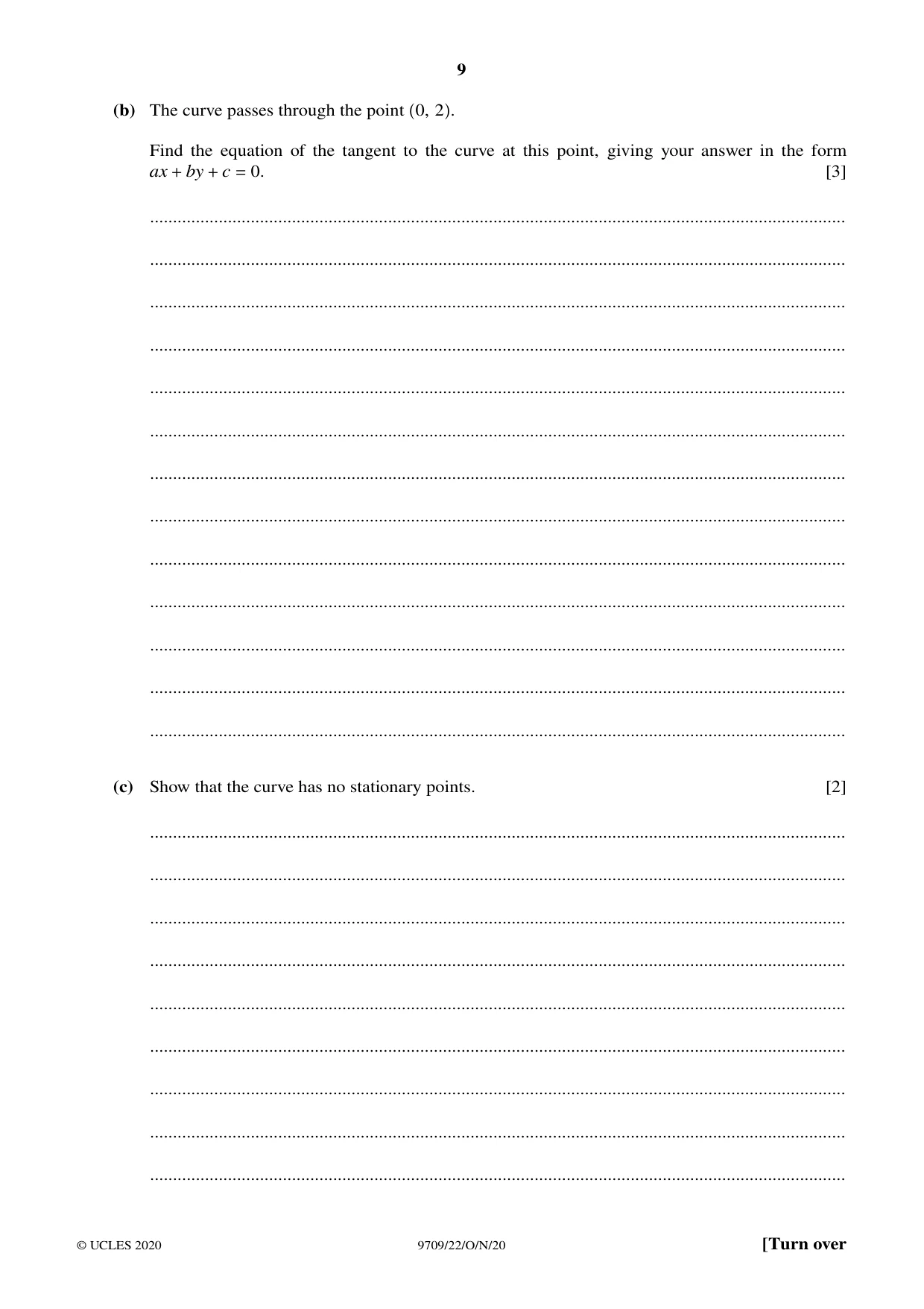 Cambridge A Level Mathematics 9709 2020 Oct/Nov Paper 2 · Variant 2 question paper, page 9 of 16