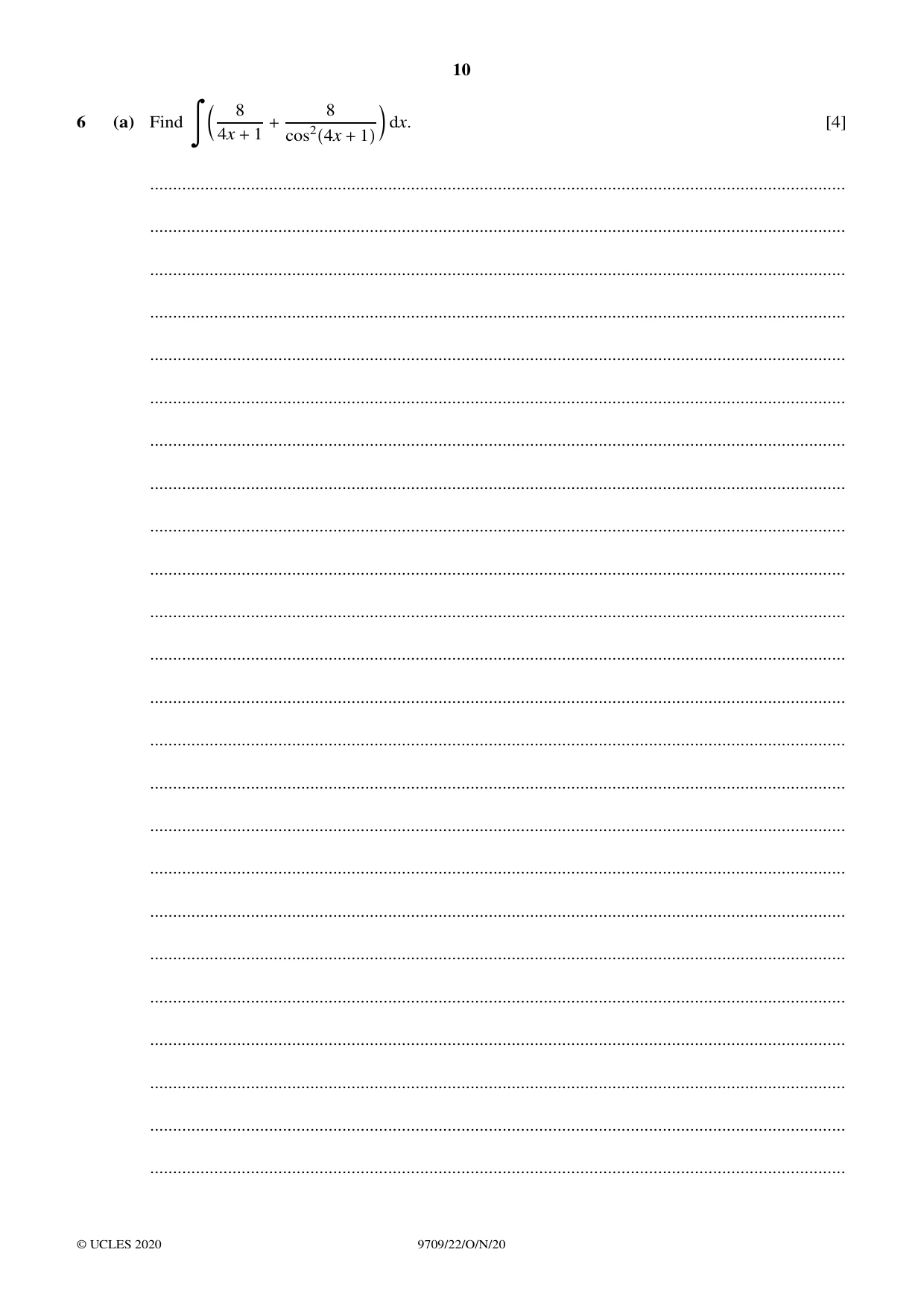 Cambridge A Level Mathematics 9709 2020 Oct/Nov Paper 2 · Variant 2 question paper, page 10 of 16