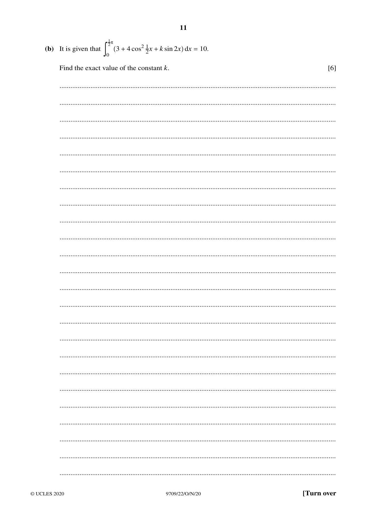 Cambridge A Level Mathematics 9709 2020 Oct/Nov Paper 2 · Variant 2 question paper, page 11 of 16