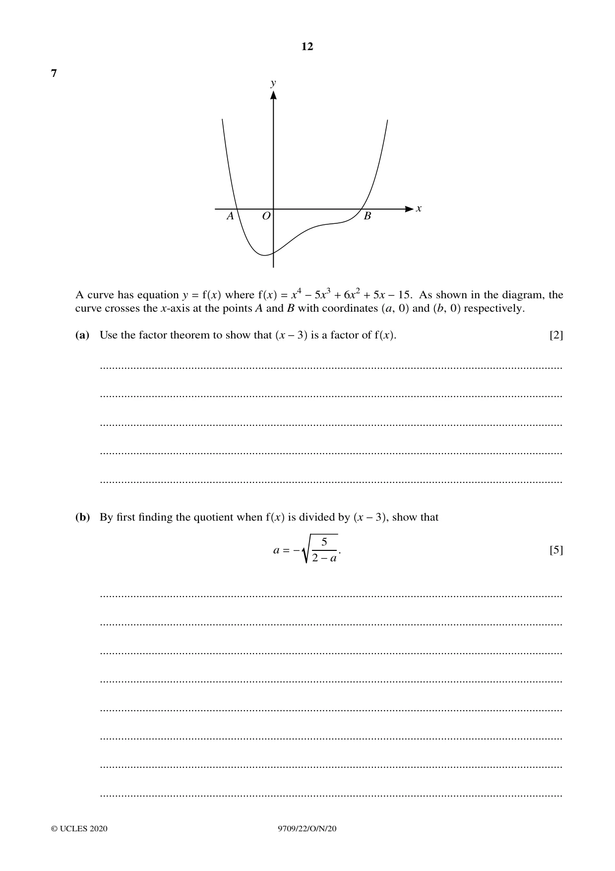 Cambridge A Level Mathematics 9709 2020 Oct/Nov Paper 2 · Variant 2 question paper, page 12 of 16