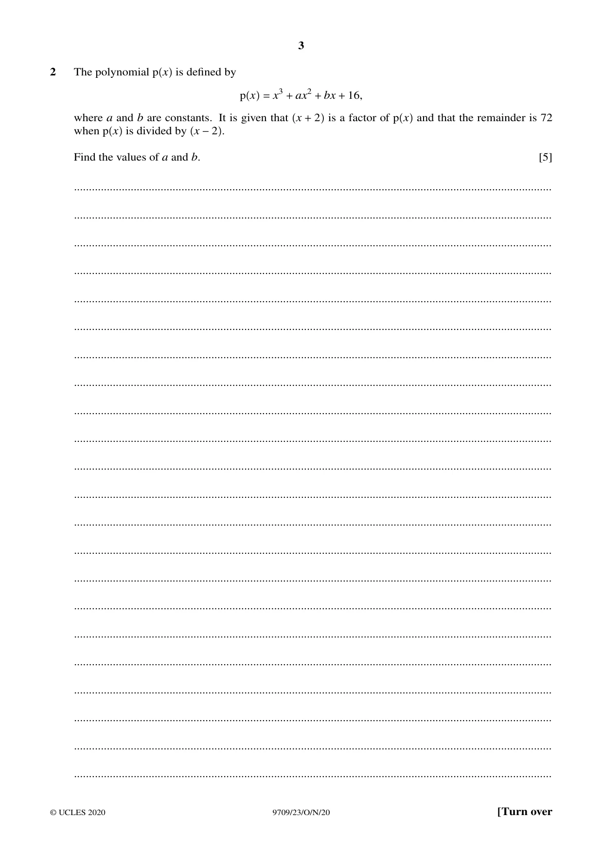 Cambridge A Level Mathematics 9709 2020 Oct/Nov Paper 2 · Variant 3 question paper, page 3 of 12