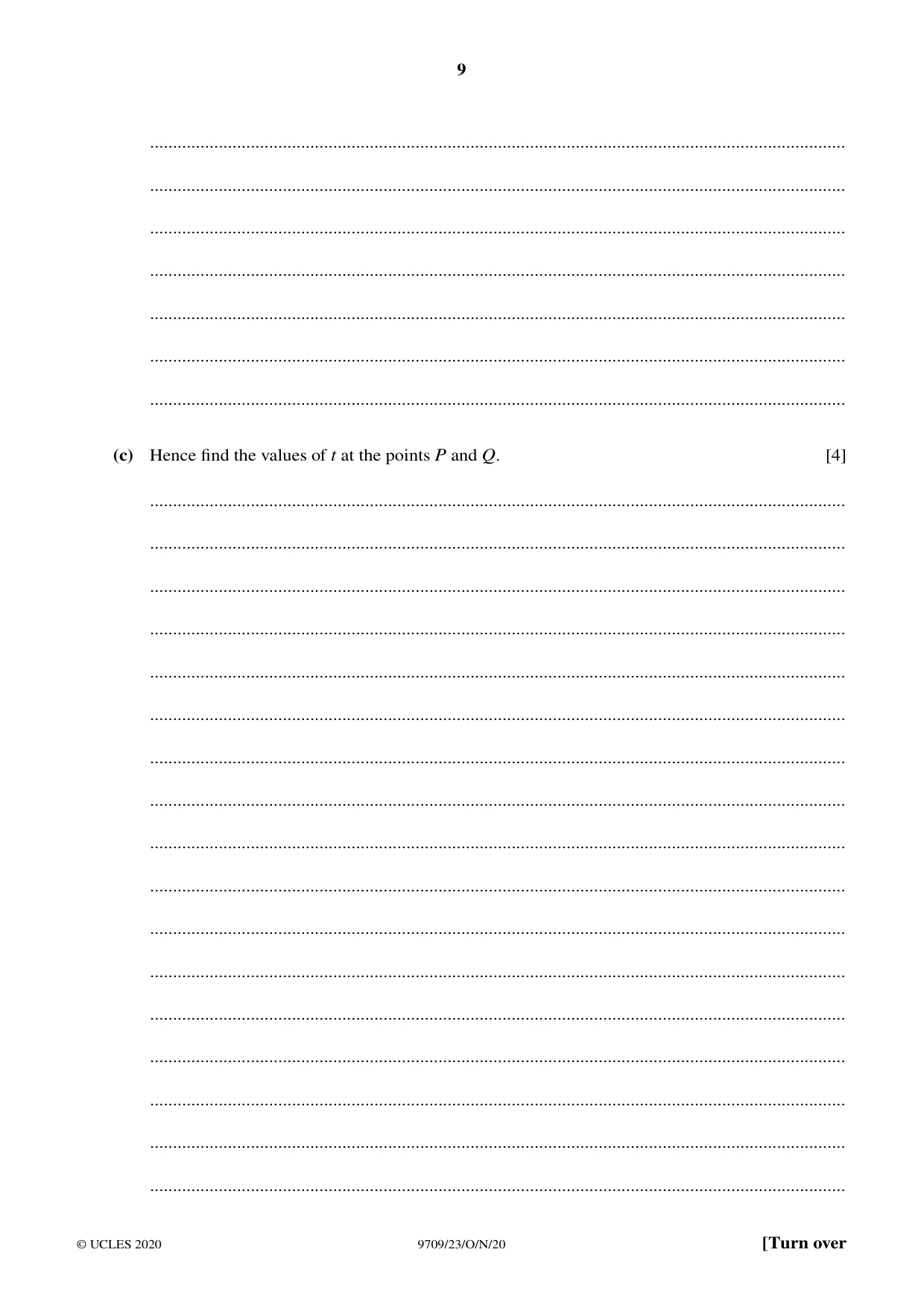 Cambridge A Level Mathematics 9709 2020 Oct/Nov Paper 2 · Variant 3 question paper, page 9 of 12