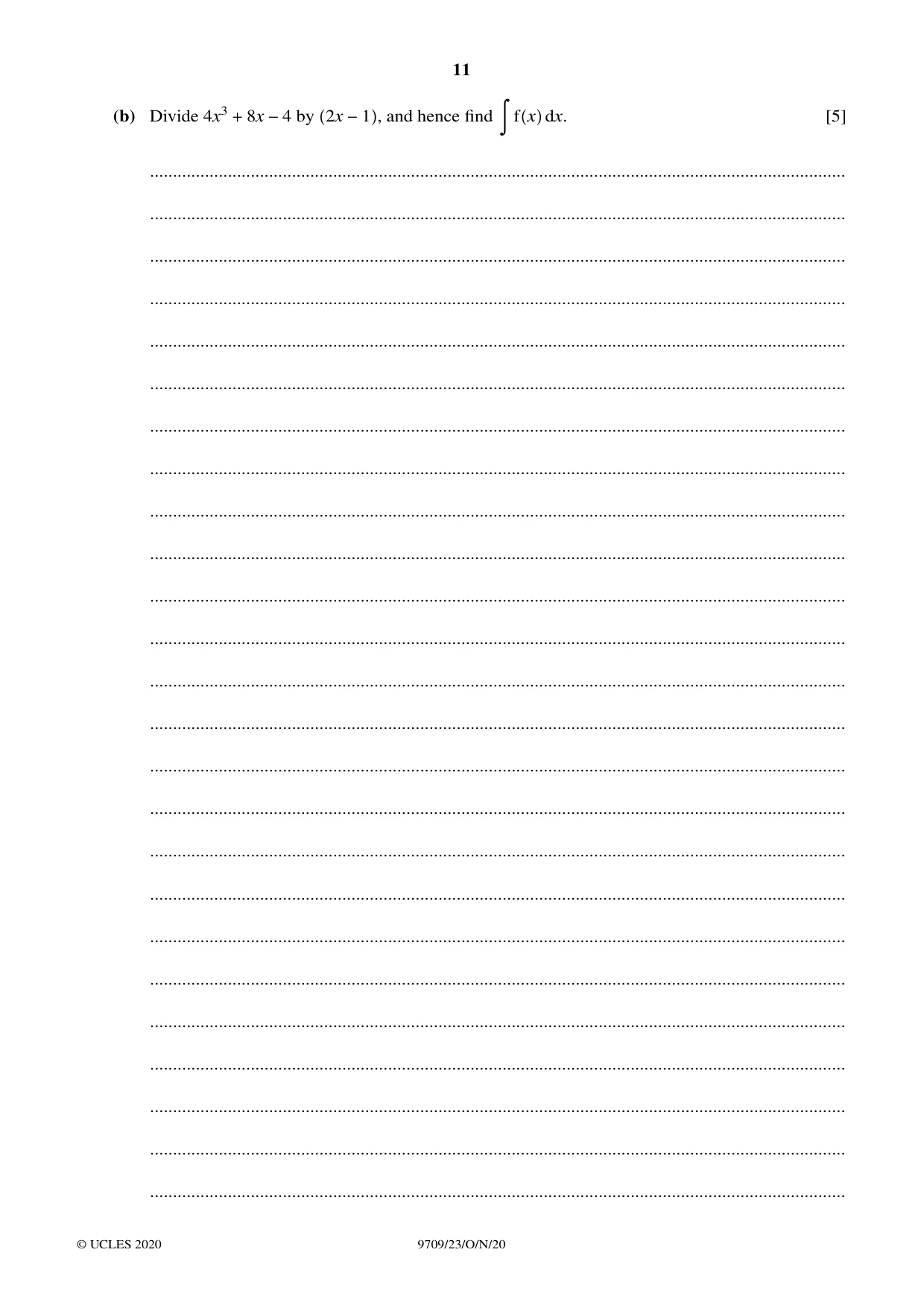 Cambridge A Level Mathematics 9709 2020 Oct/Nov Paper 2 · Variant 3 question paper, page 11 of 12