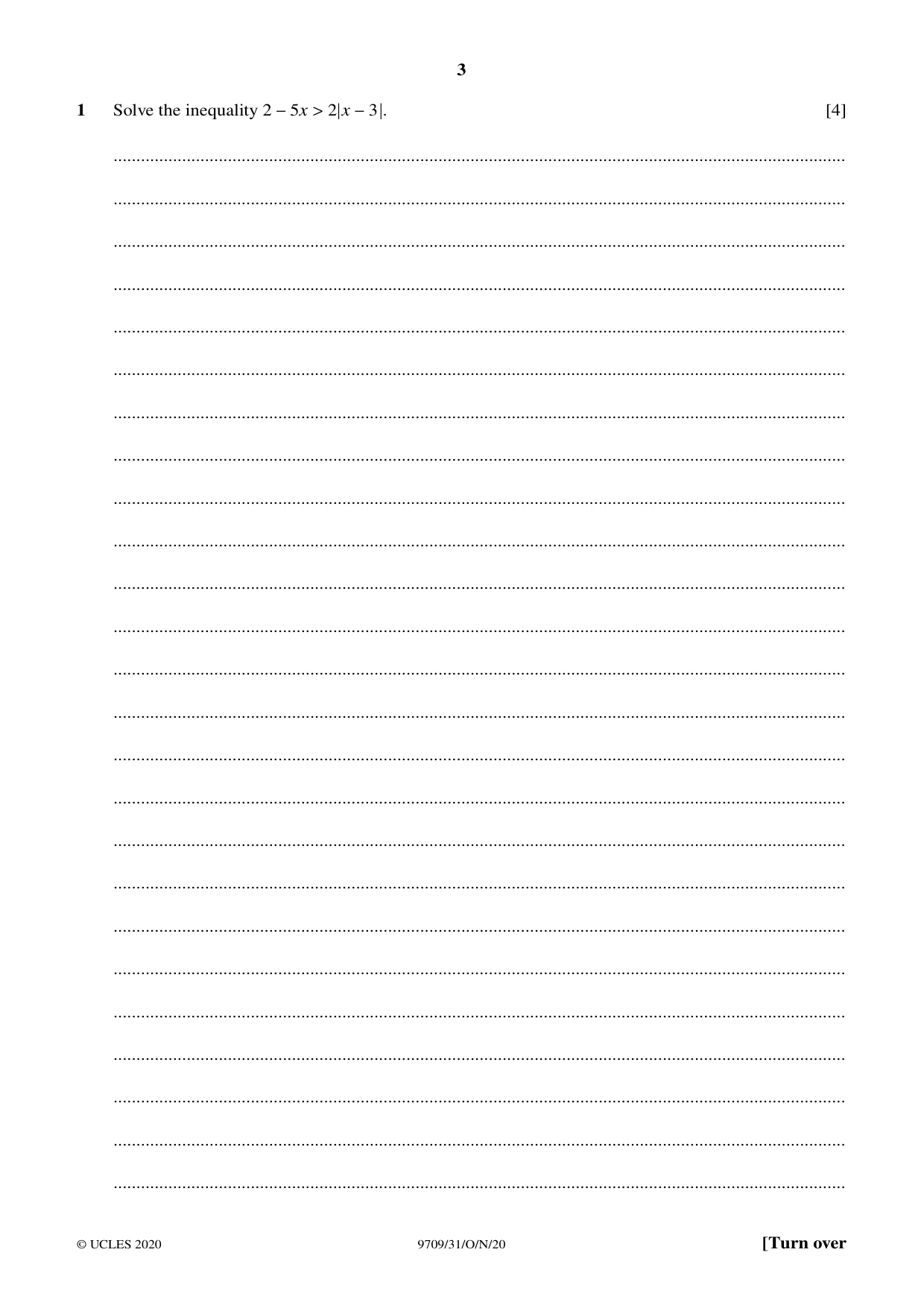 Cambridge A Level Mathematics 9709 2020 Oct/Nov Paper 3 · Variant 1 question paper, page 3 of 20
