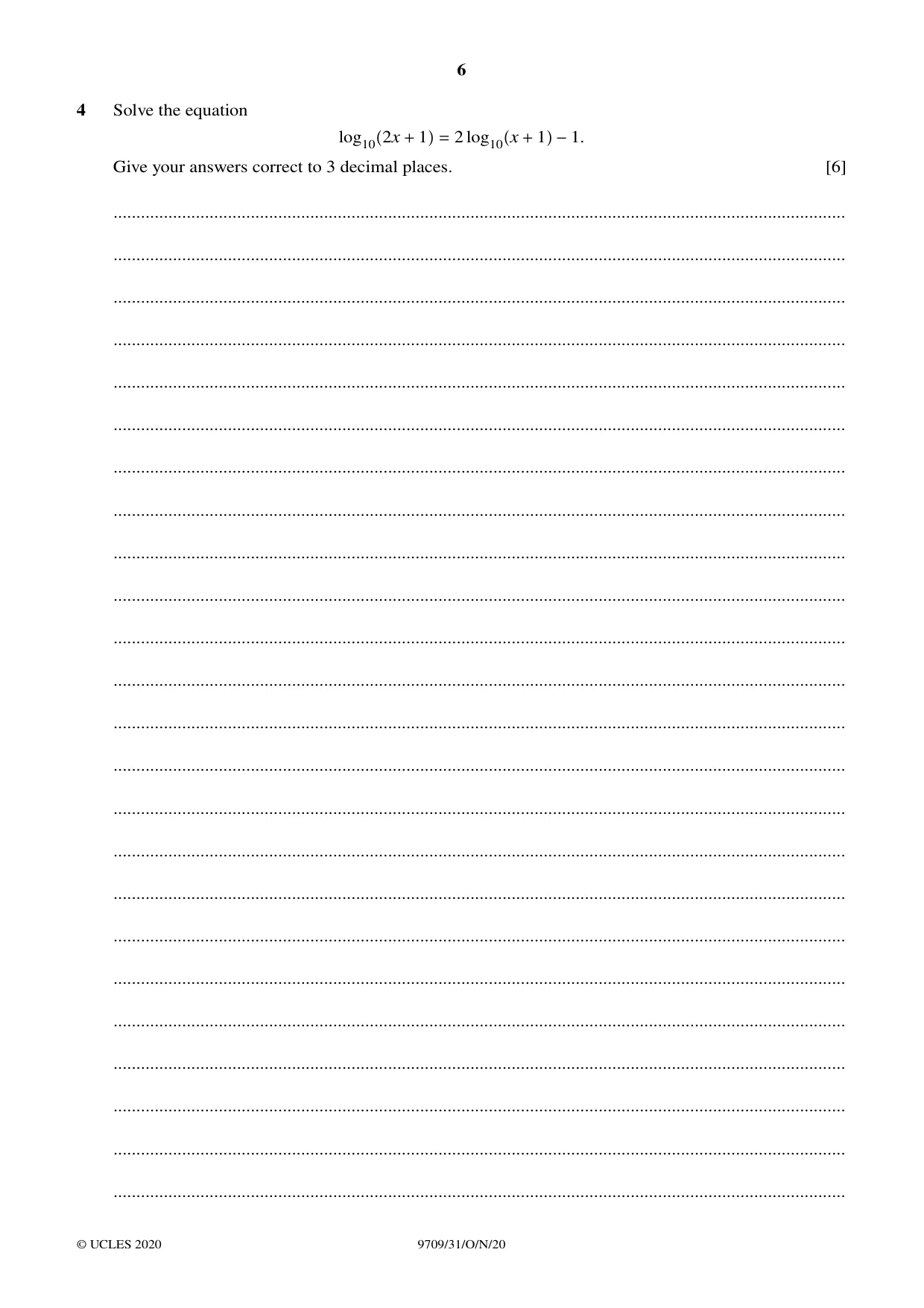 Cambridge A Level Mathematics 9709 2020 Oct/Nov Paper 3 · Variant 1 question paper, page 6 of 20