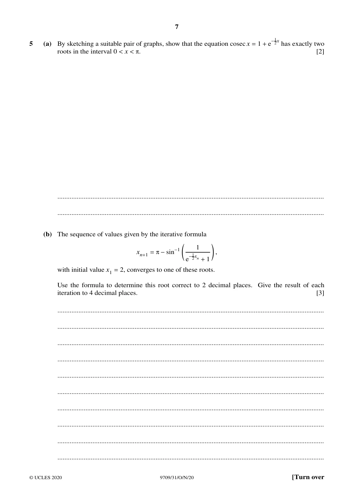 Cambridge A Level Mathematics 9709 2020 Oct/Nov Paper 3 · Variant 1 question paper, page 7 of 20