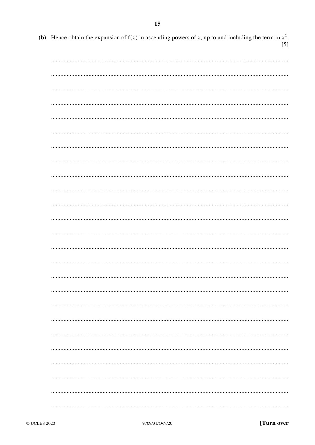 Cambridge A Level Mathematics 9709 2020 Oct/Nov Paper 3 · Variant 1 question paper, page 15 of 20
