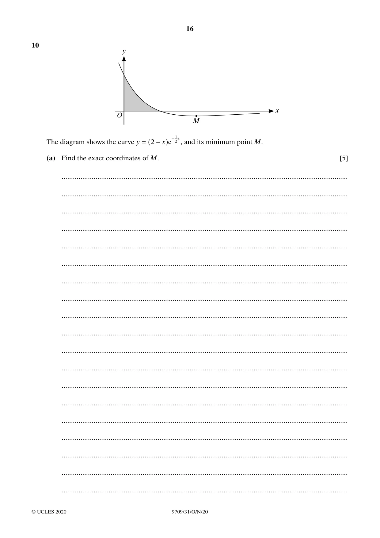 Cambridge A Level Mathematics 9709 2020 Oct/Nov Paper 3 · Variant 1 question paper, page 16 of 20