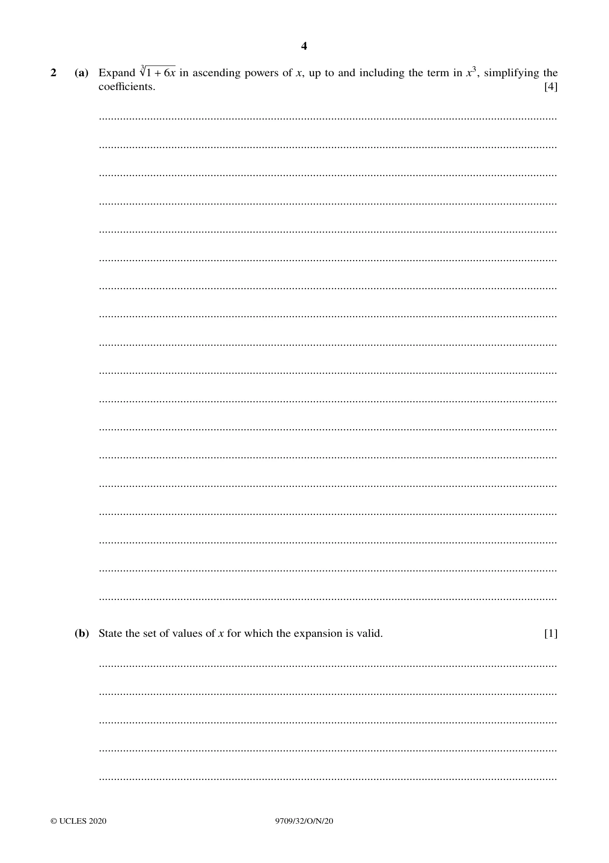 Cambridge A Level Mathematics 9709 2020 Oct/Nov Paper 3 · Variant 2 question paper, page 4 of 20