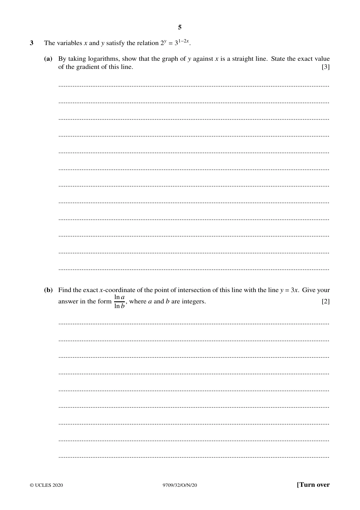 Cambridge A Level Mathematics 9709 2020 Oct/Nov Paper 3 · Variant 2 question paper, page 5 of 20