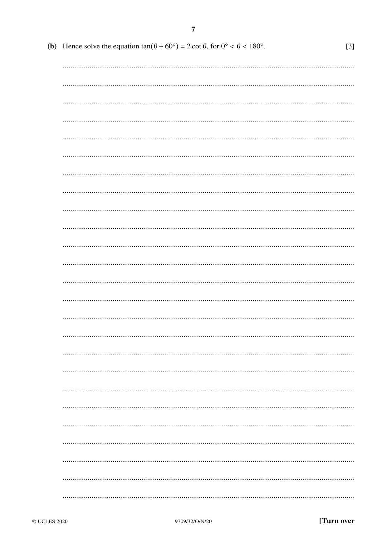 Cambridge A Level Mathematics 9709 2020 Oct/Nov Paper 3 · Variant 2 question paper, page 7 of 20