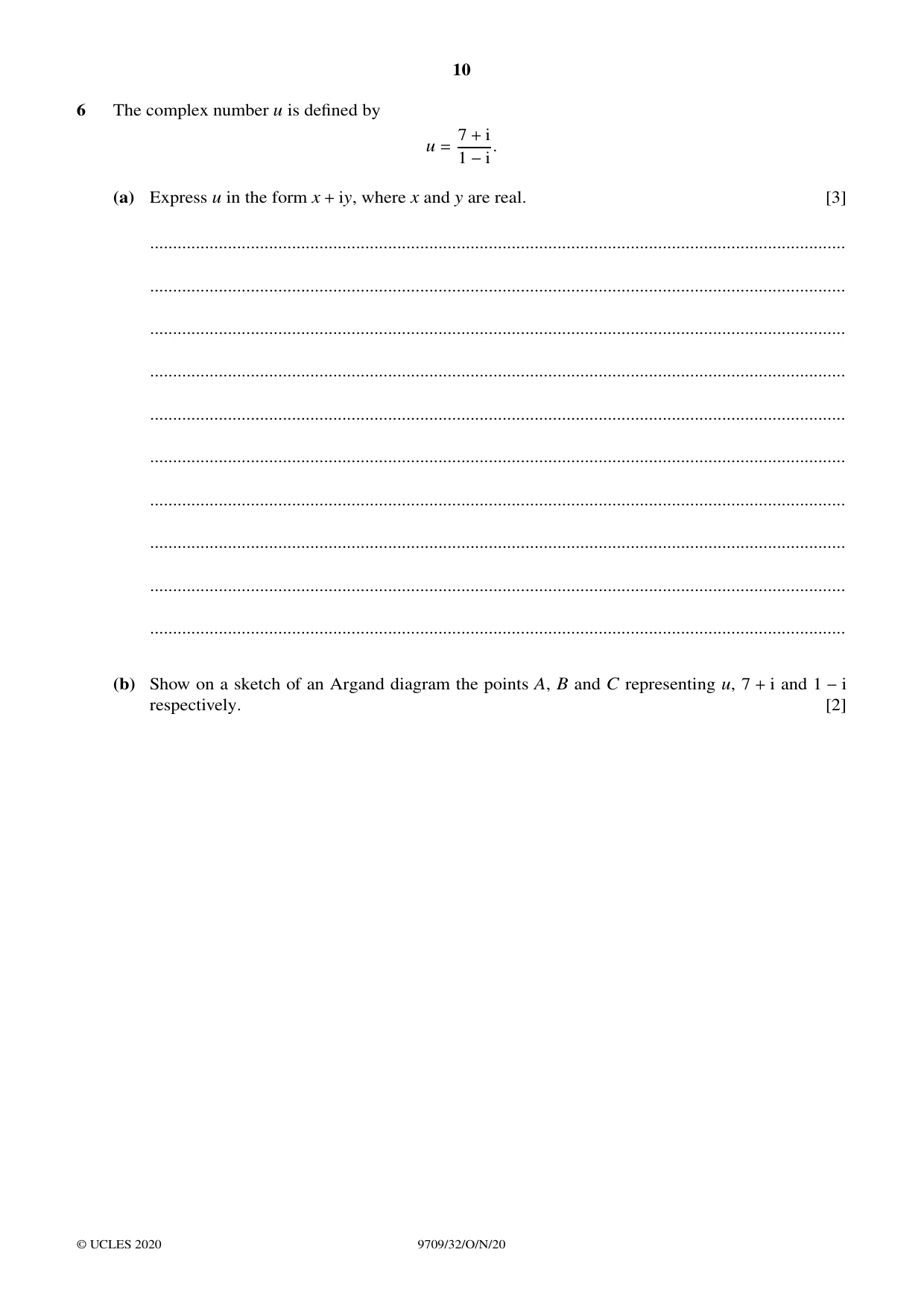 Cambridge A Level Mathematics 9709 2020 Oct/Nov Paper 3 · Variant 2 question paper, page 10 of 20