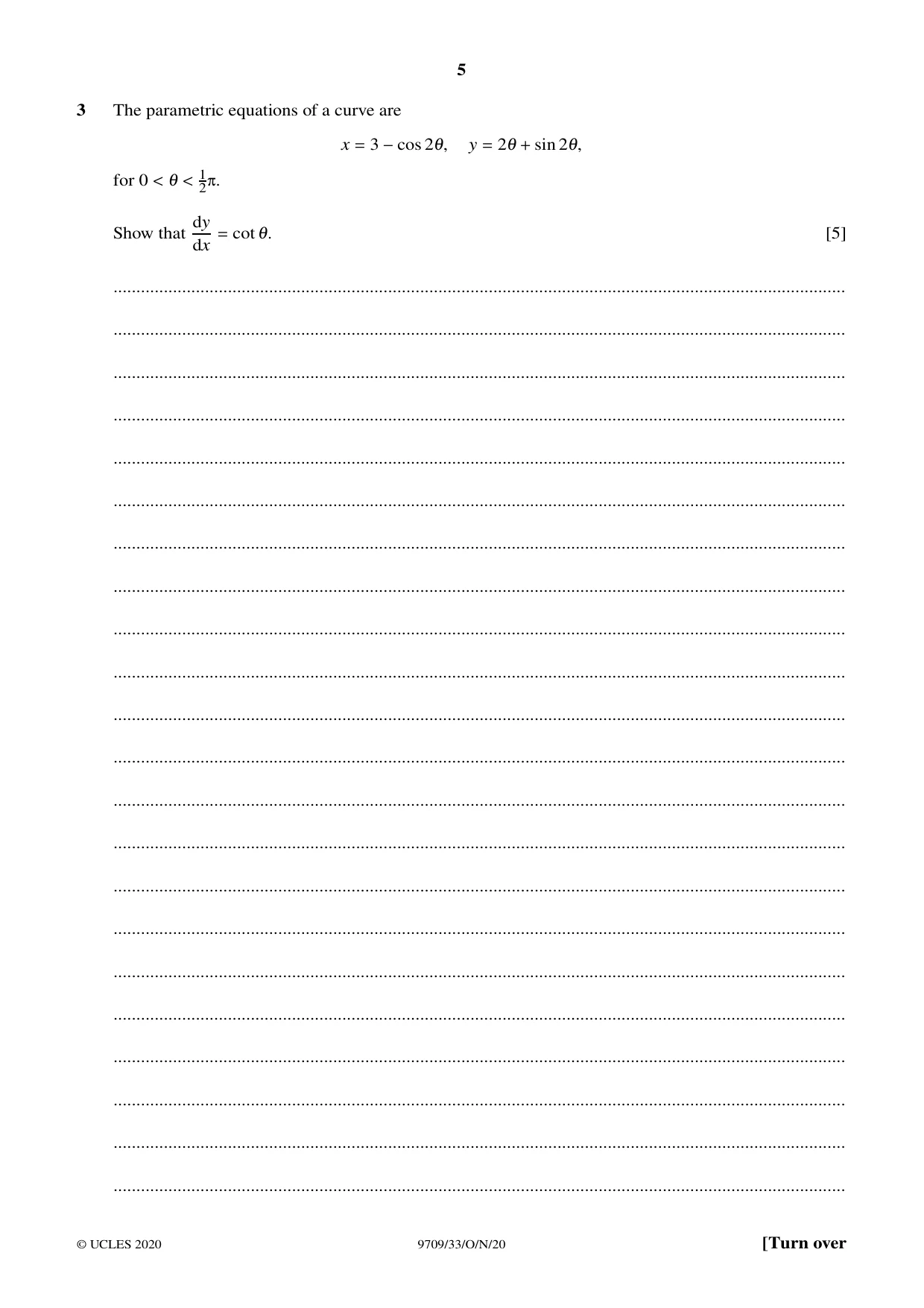 Cambridge A Level Mathematics 9709 2020 Oct/Nov Paper 3 · Variant 3 question paper, page 5 of 20