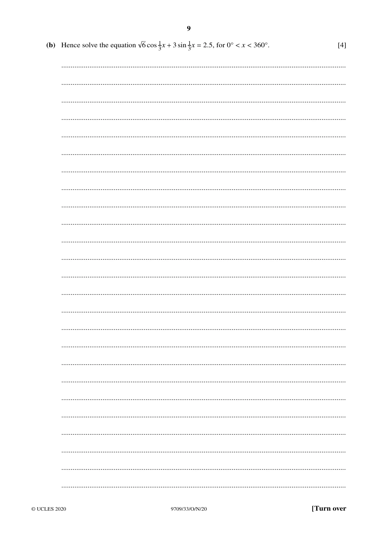 Cambridge A Level Mathematics 9709 2020 Oct/Nov Paper 3 · Variant 3 question paper, page 9 of 20