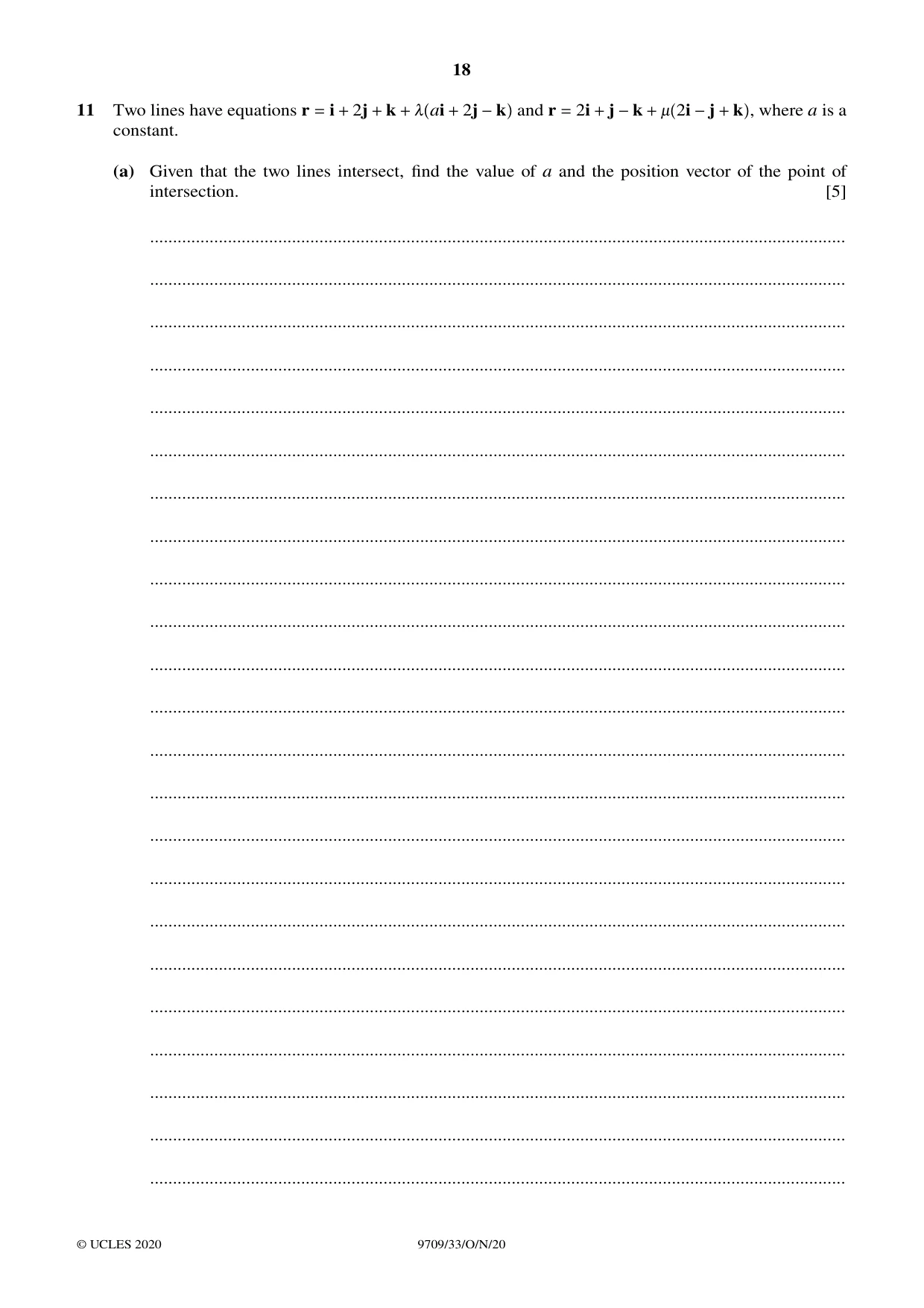 Cambridge A Level Mathematics 9709 2020 Oct/Nov Paper 3 · Variant 3 question paper, page 18 of 20
