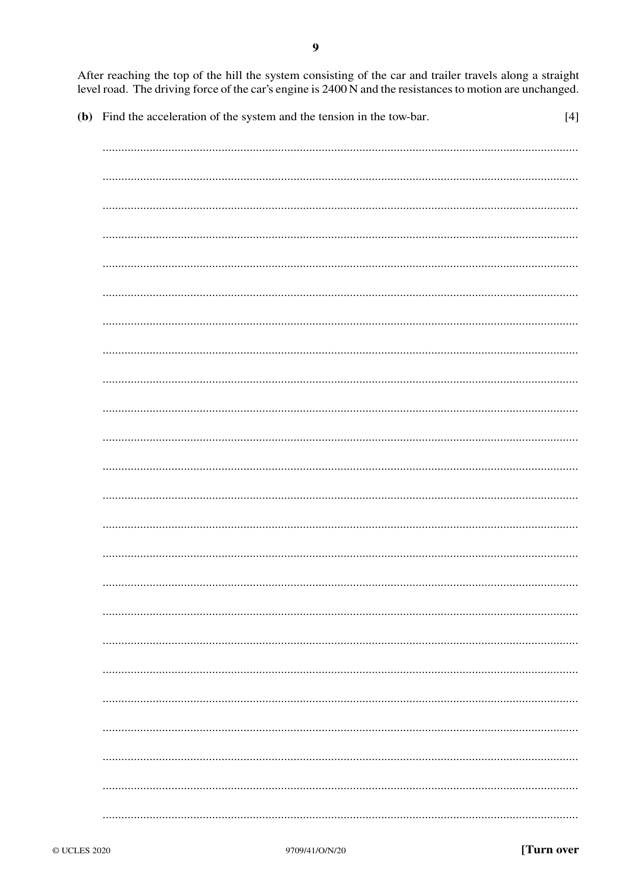 Cambridge A Level Mathematics 9709 2020 Oct/Nov Paper 4 · Variant 1 question paper, page 9 of 12
