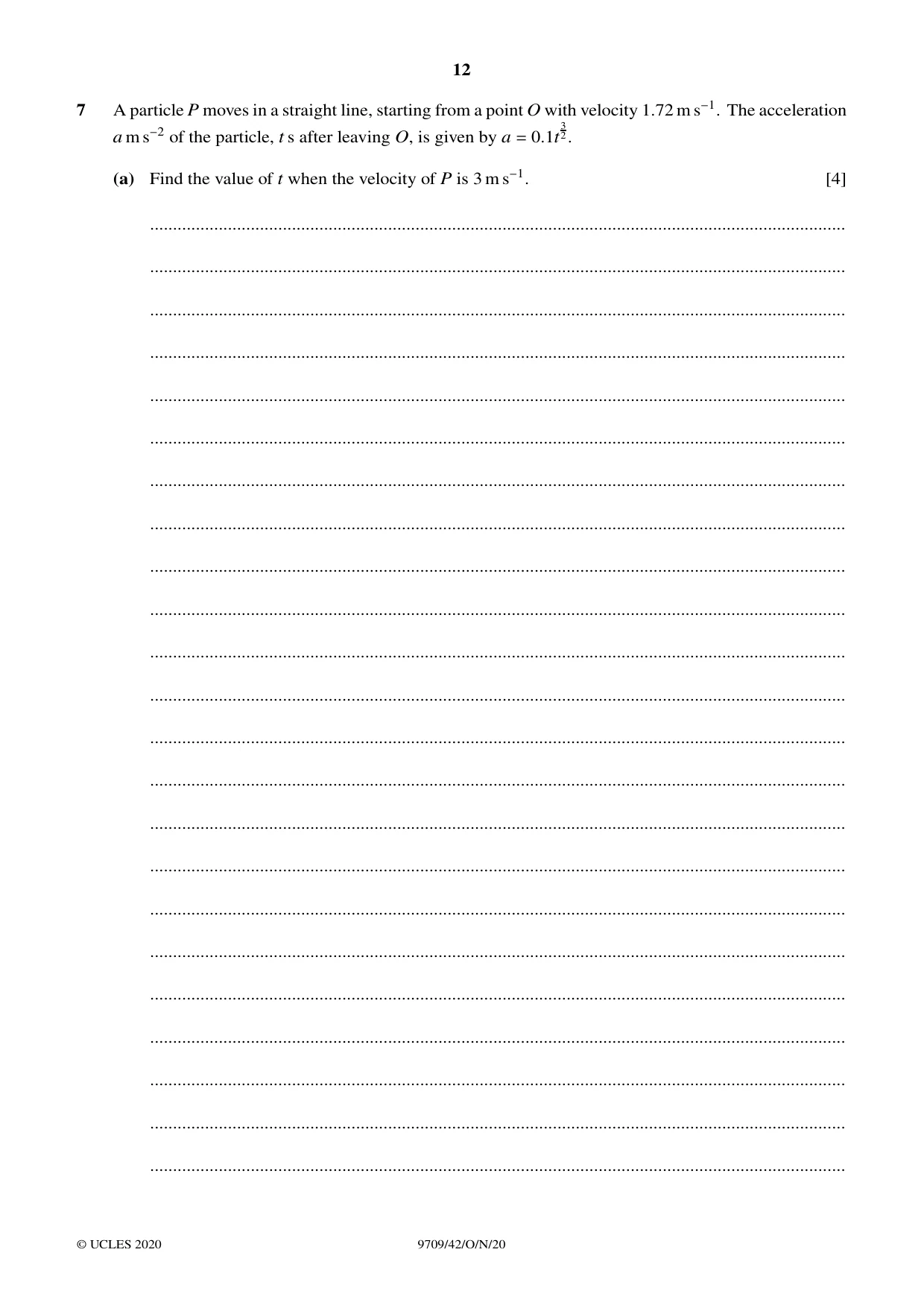 Cambridge A Level Mathematics 9709 2020 Oct/Nov Paper 4 · Variant 2 question paper, page 12 of 16
