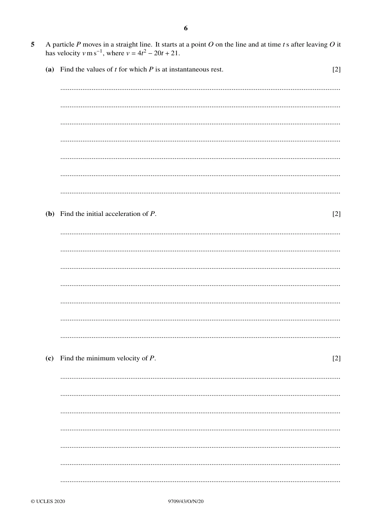 Cambridge A Level Mathematics 9709 2020 Oct/Nov Paper 4 · Variant 3 question paper, page 6 of 12