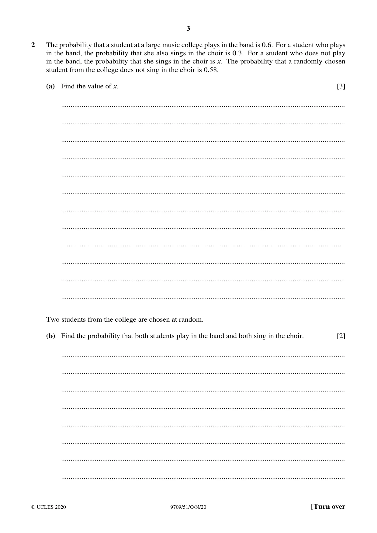 Cambridge A Level Mathematics 9709 2020 Oct/Nov Paper 5 · Variant 1 question paper, page 3 of 12