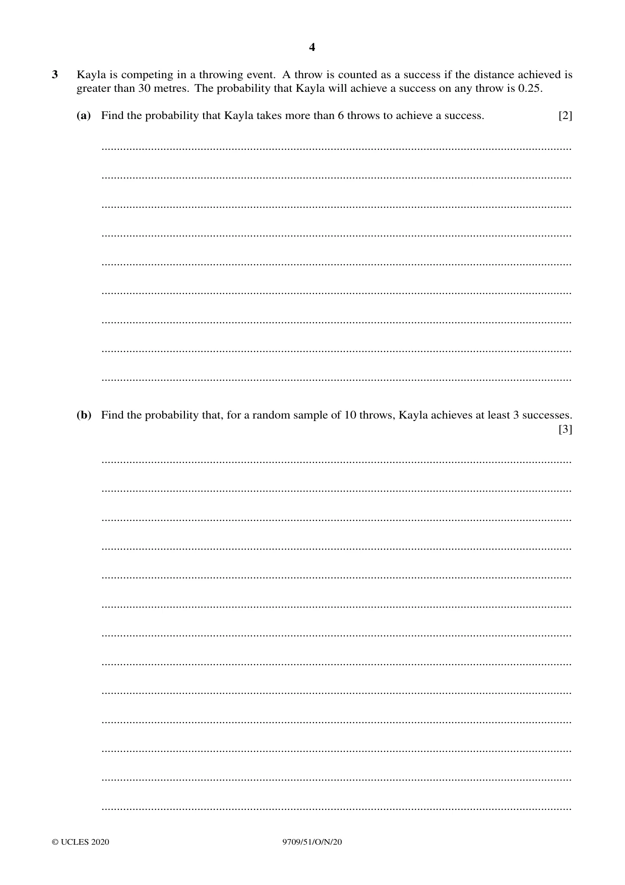 Cambridge A Level Mathematics 9709 2020 Oct/Nov Paper 5 · Variant 1 question paper, page 4 of 12
