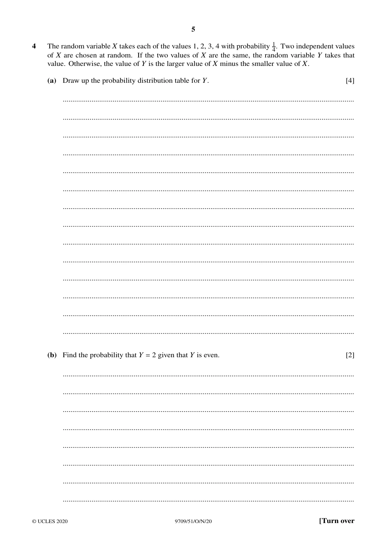 Cambridge A Level Mathematics 9709 2020 Oct/Nov Paper 5 · Variant 1 question paper, page 5 of 12