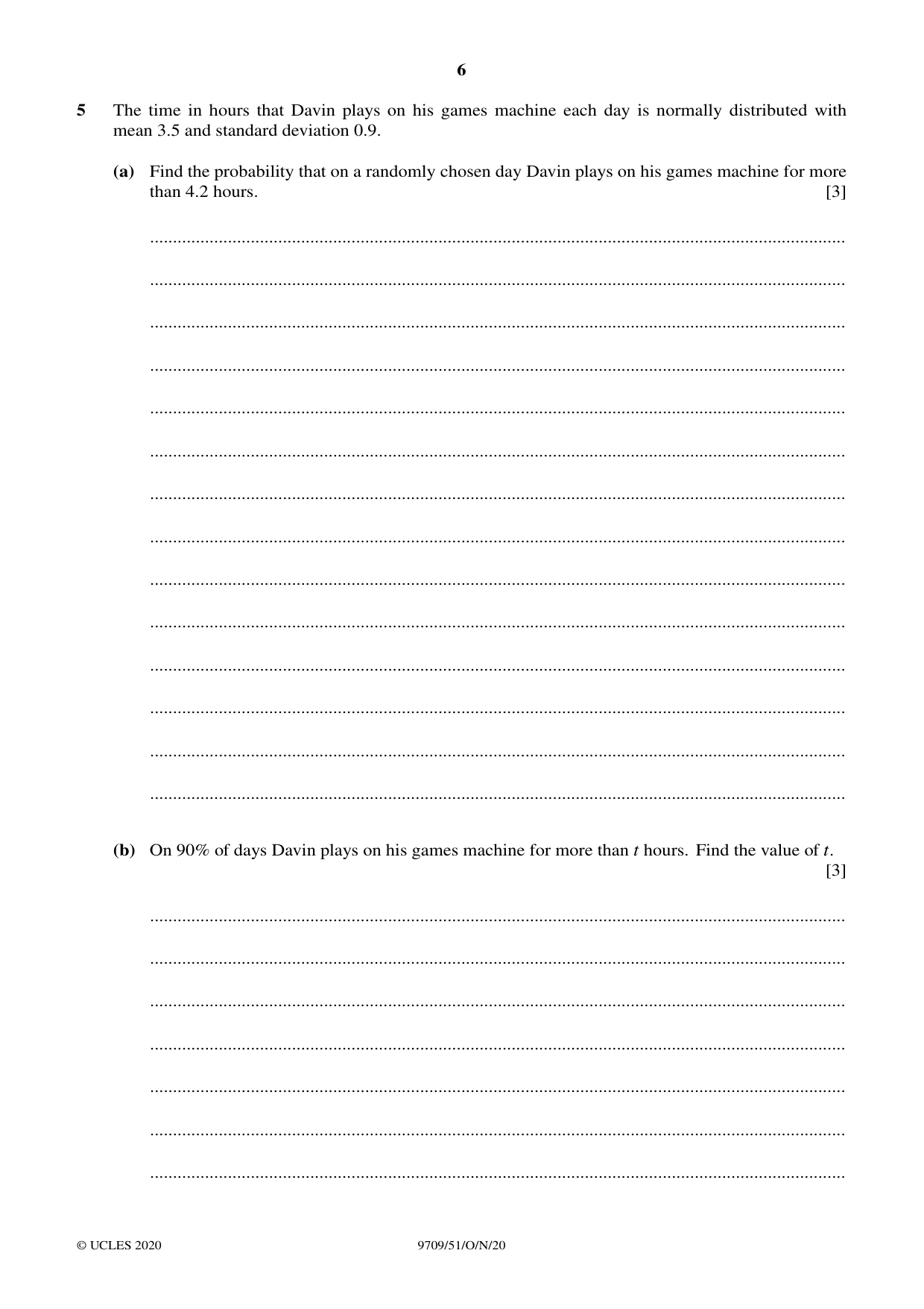 Cambridge A Level Mathematics 9709 2020 Oct/Nov Paper 5 · Variant 1 question paper, page 6 of 12