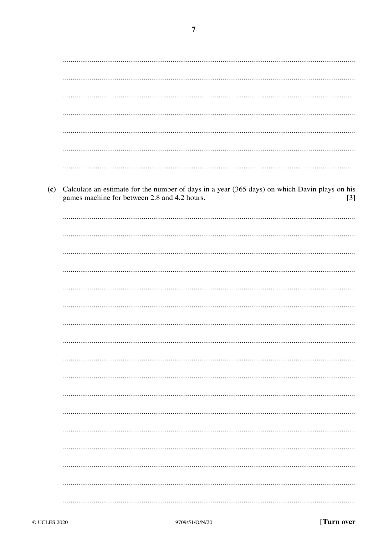 Cambridge A Level Mathematics 9709 2020 Oct/Nov Paper 5 · Variant 1 question paper, page 7 of 12