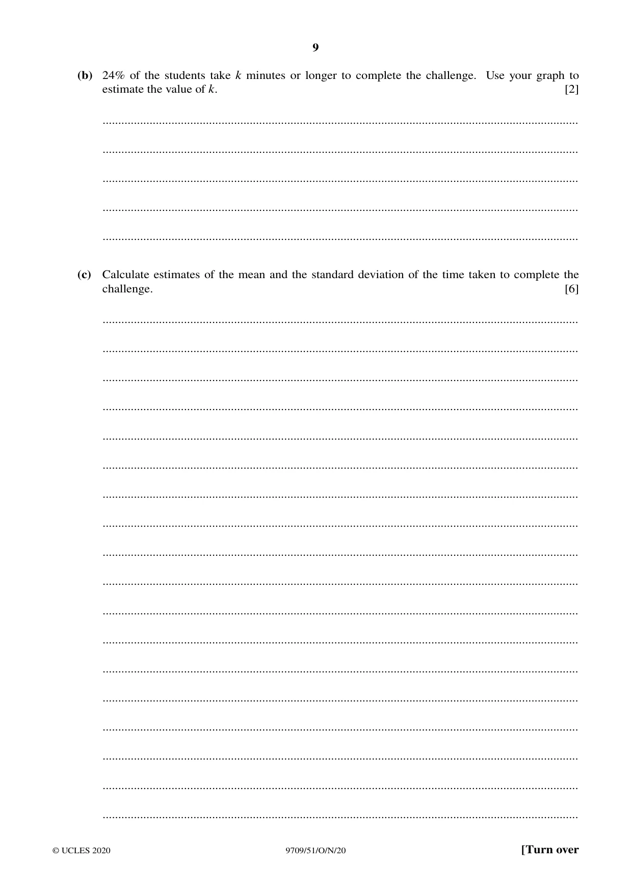 Cambridge A Level Mathematics 9709 2020 Oct/Nov Paper 5 · Variant 1 question paper, page 9 of 12