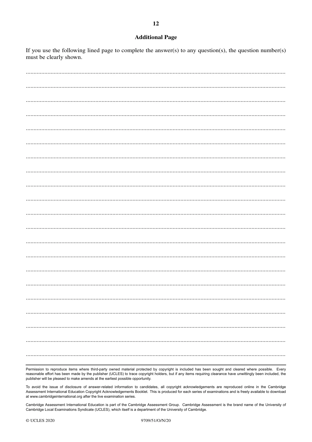 Cambridge A Level Mathematics 9709 2020 Oct/Nov Paper 5 · Variant 1 question paper, page 12 of 12