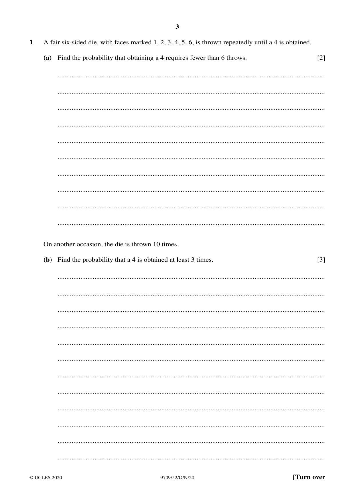 Cambridge A Level Mathematics 9709 2020 Oct/Nov Paper 5 · Variant 2 question paper, page 3 of 16