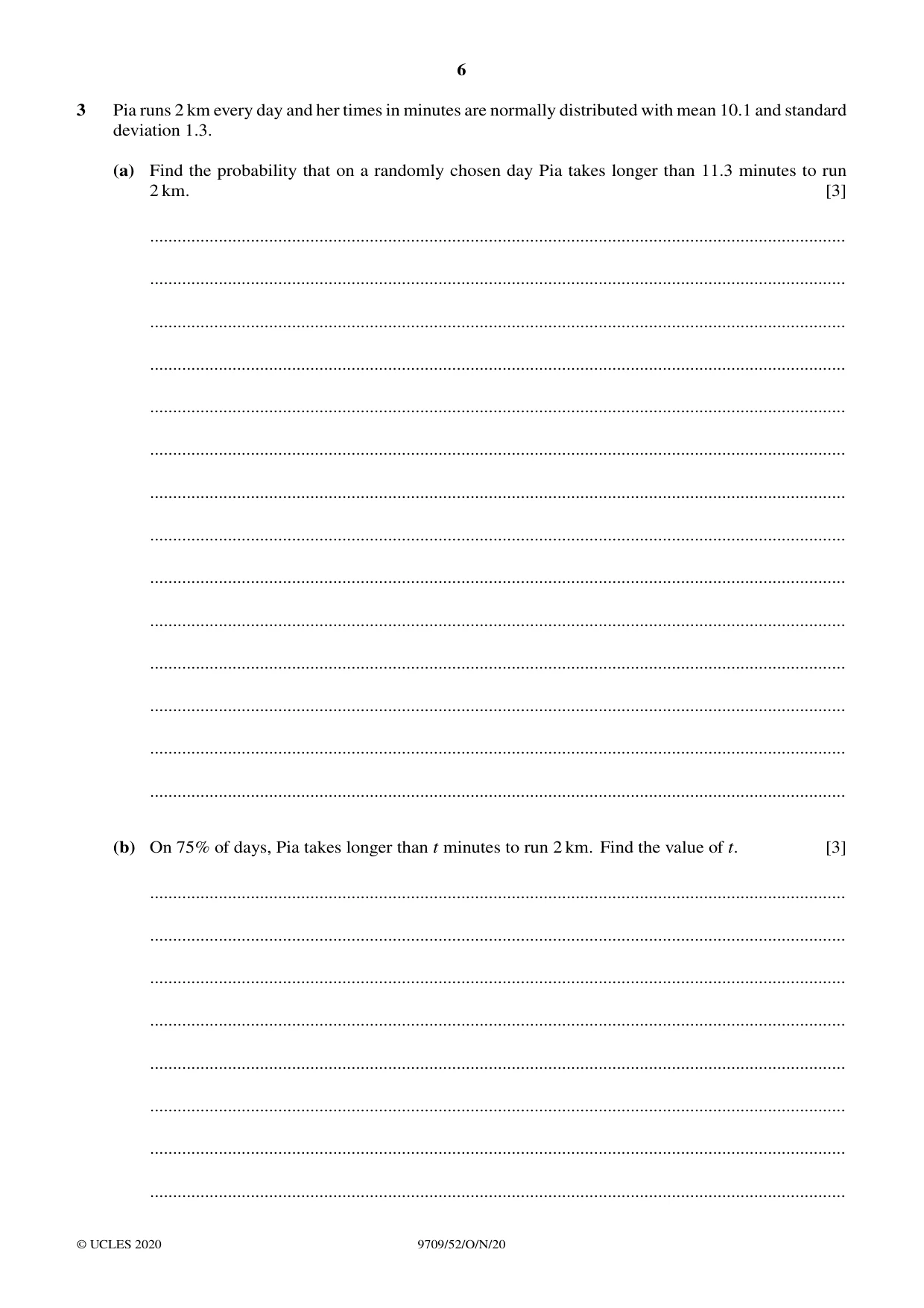 Cambridge A Level Mathematics 9709 2020 Oct/Nov Paper 5 · Variant 2 question paper, page 6 of 16
