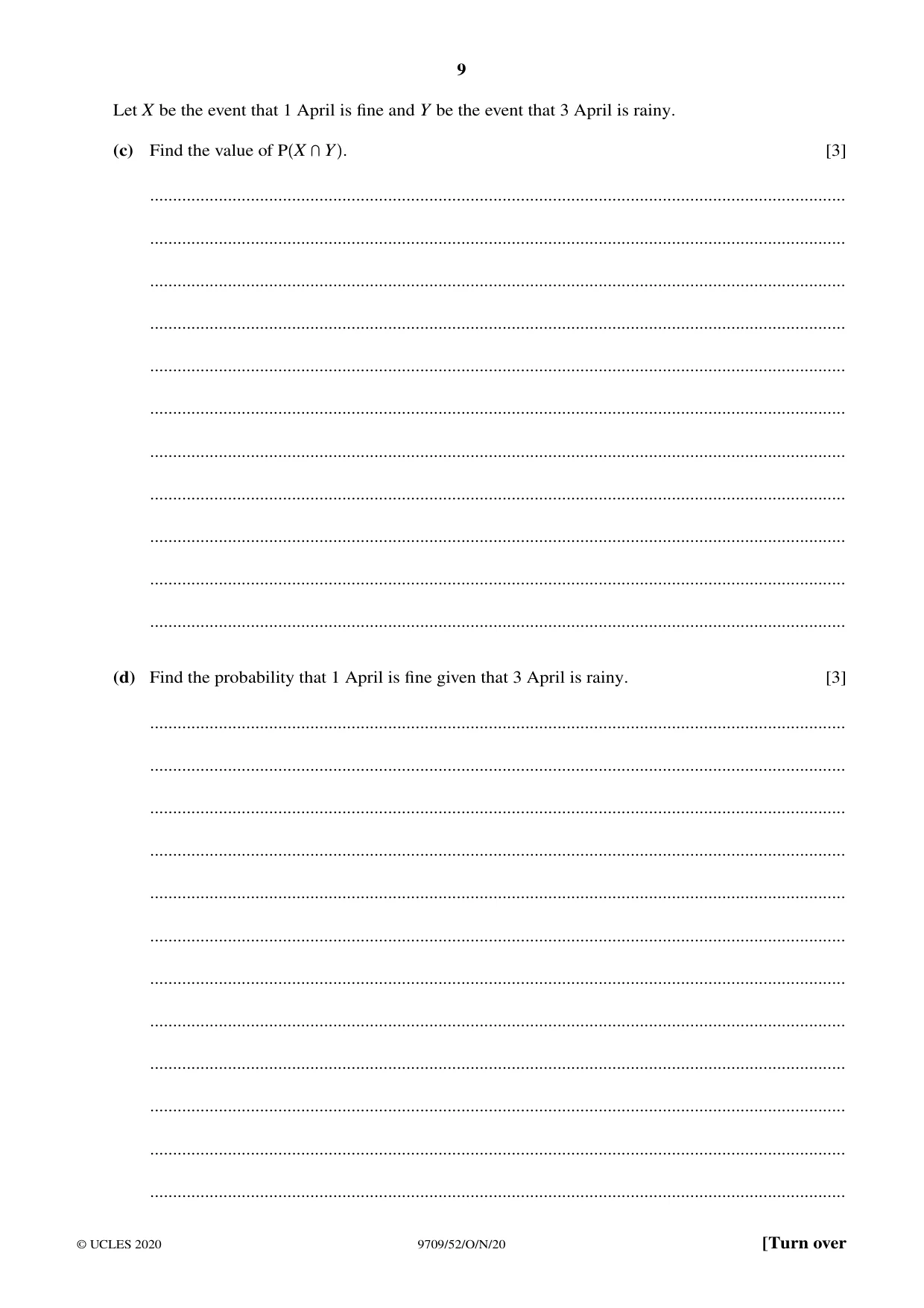 Cambridge A Level Mathematics 9709 2020 Oct/Nov Paper 5 · Variant 2 question paper, page 9 of 16