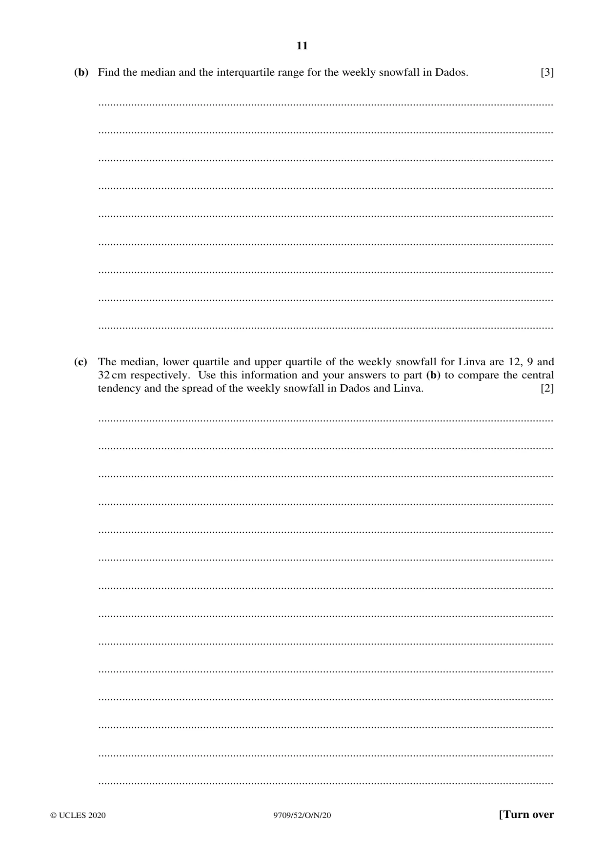 Cambridge A Level Mathematics 9709 2020 Oct/Nov Paper 5 · Variant 2 question paper, page 11 of 16