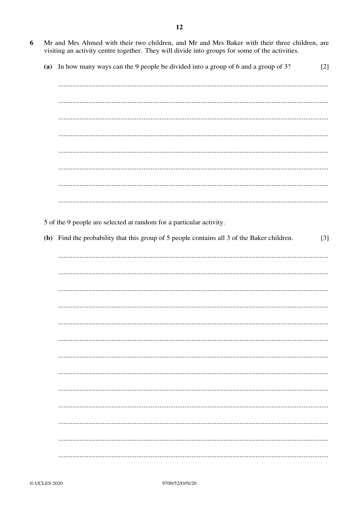 Cambridge A Level Mathematics 9709 2020 Oct/Nov Paper 5 · Variant 2 question paper, page 12 of 16